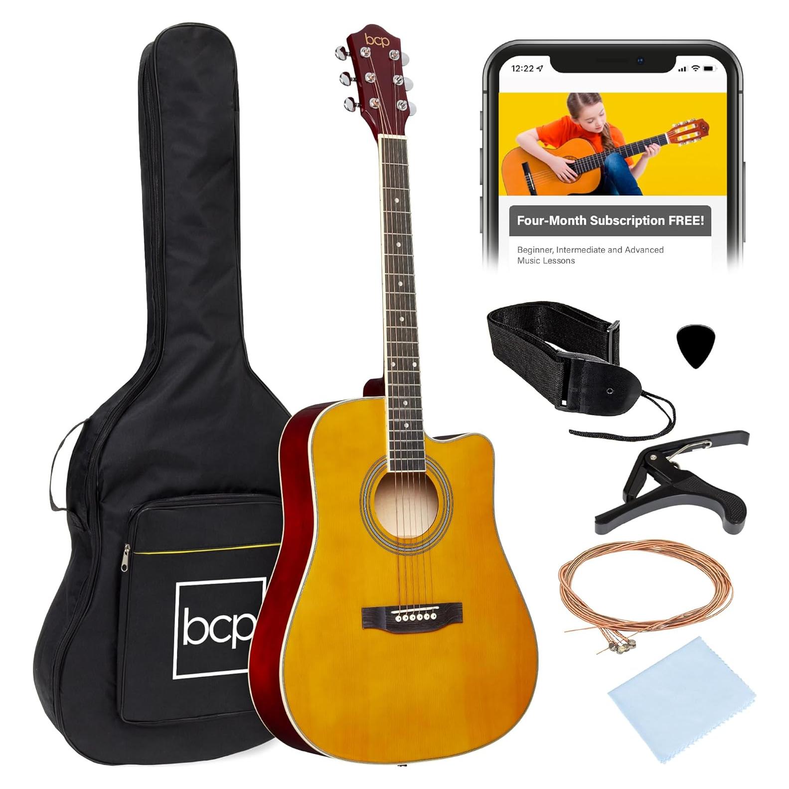 Guitarra Acústica Completa 41" Natural Envejecido con Accesorios