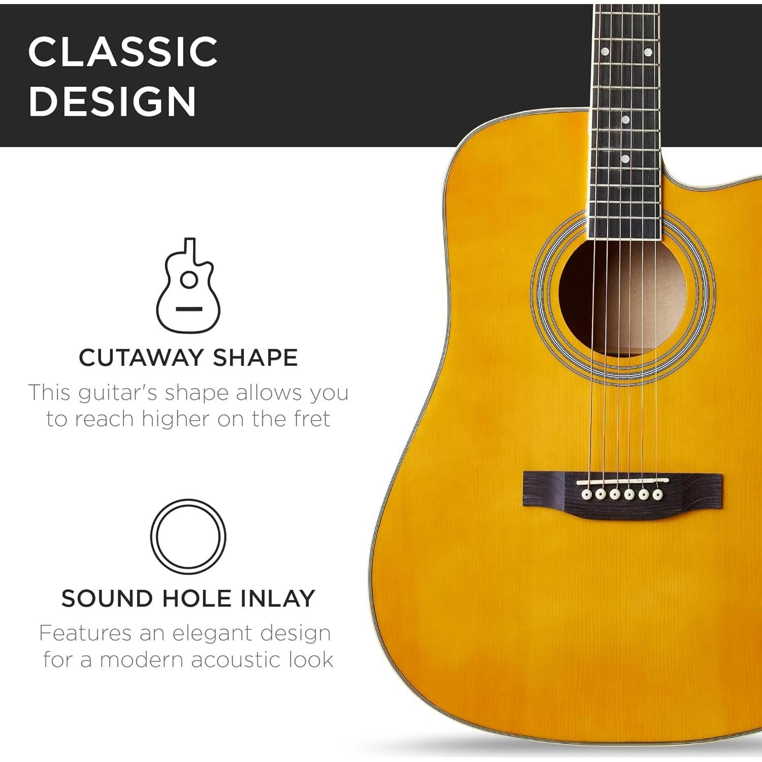 Guitarra Acústica Completa 41" Natural Envejecido con Accesorios