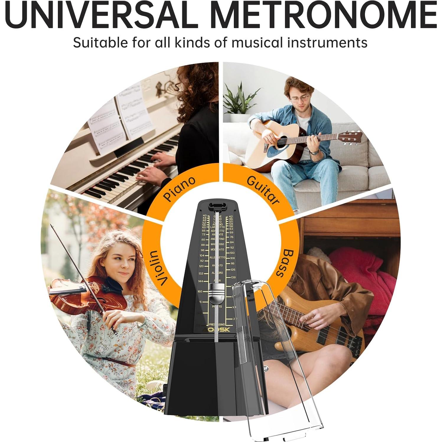 Metrónomo Mecánico AODSK Negro Universal para Instrumentos