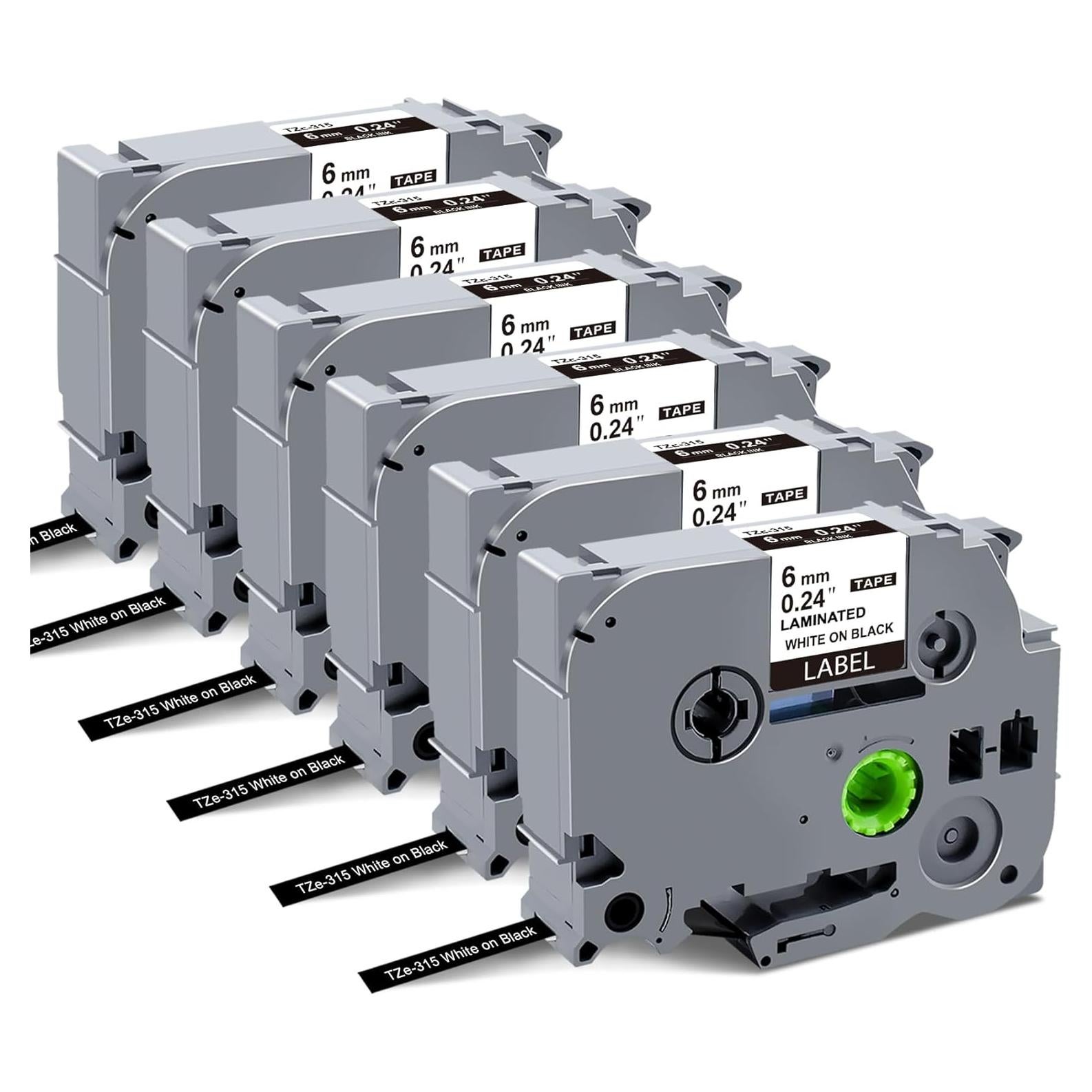 Cinta de Etiqueta Laminada RAEMALL TZe-315 6mm Negro sobre Blanco