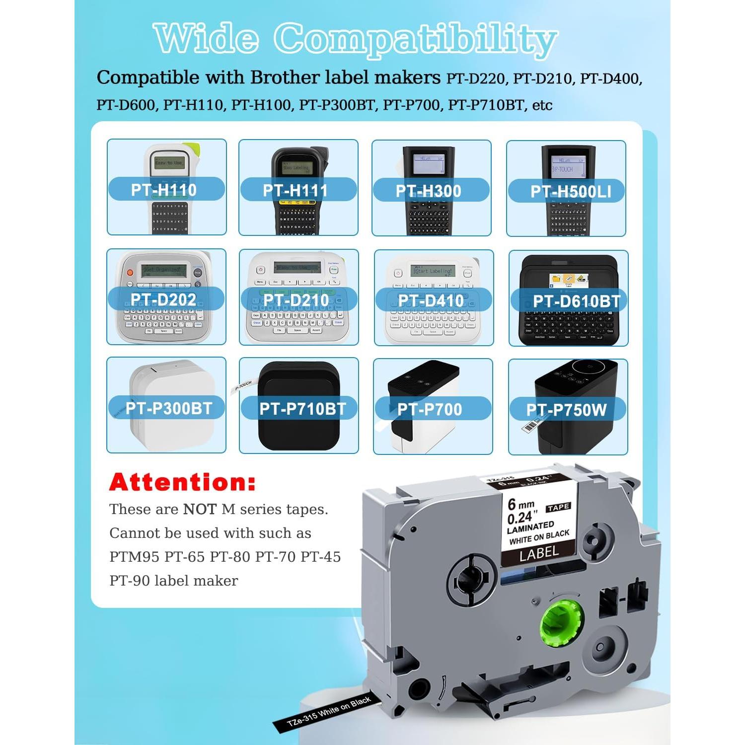 Cinta de Etiqueta Laminada RAEMALL TZe-315 6mm Negro sobre Blanco