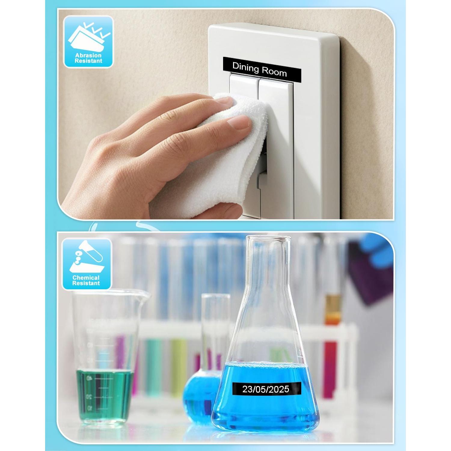 Cinta de Etiqueta Laminada RAEMALL TZe-315 6mm Negro sobre Blanco