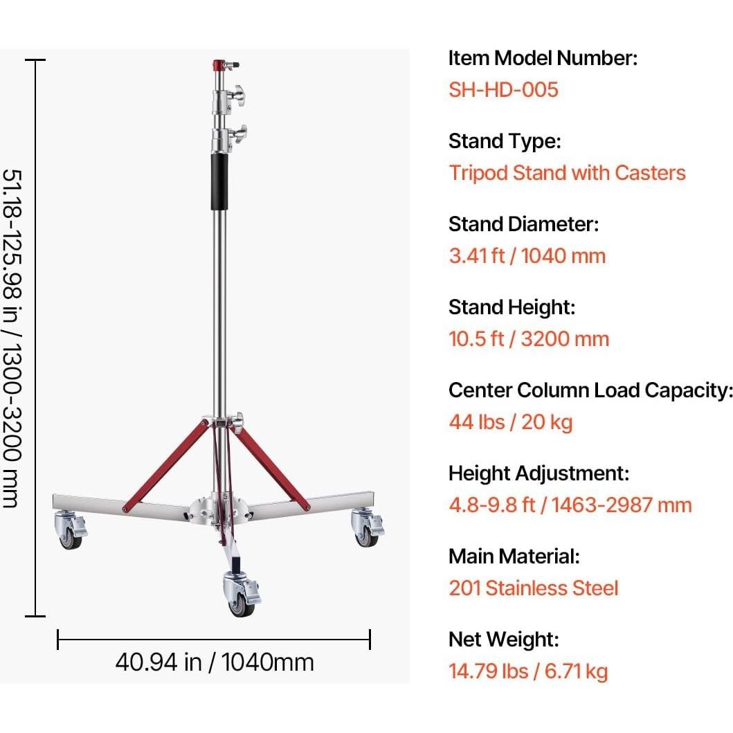 Soporte de Luz VEVOR con Ruedas 10.5 pies Ajustable 20 kg