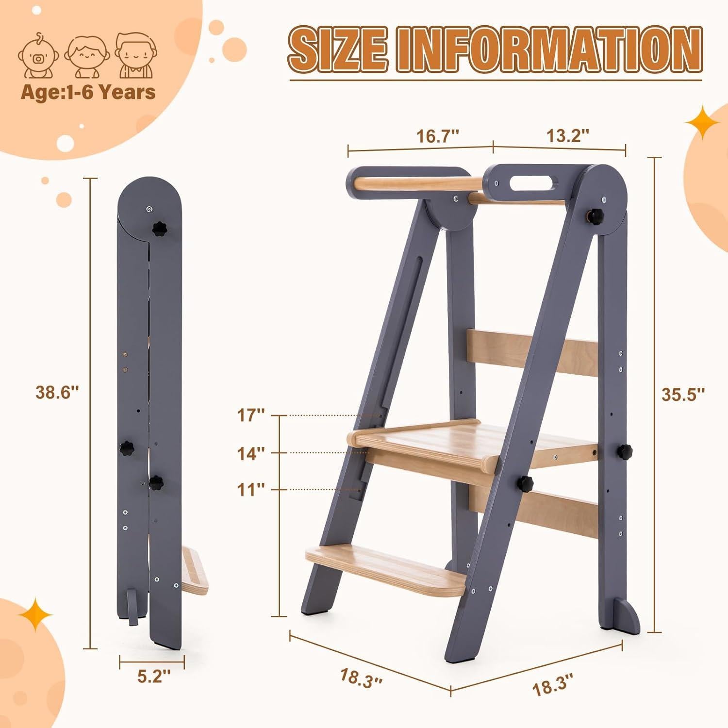Taburete Plegable Gewitt para Niños - Torre de Apoyo Ajustable