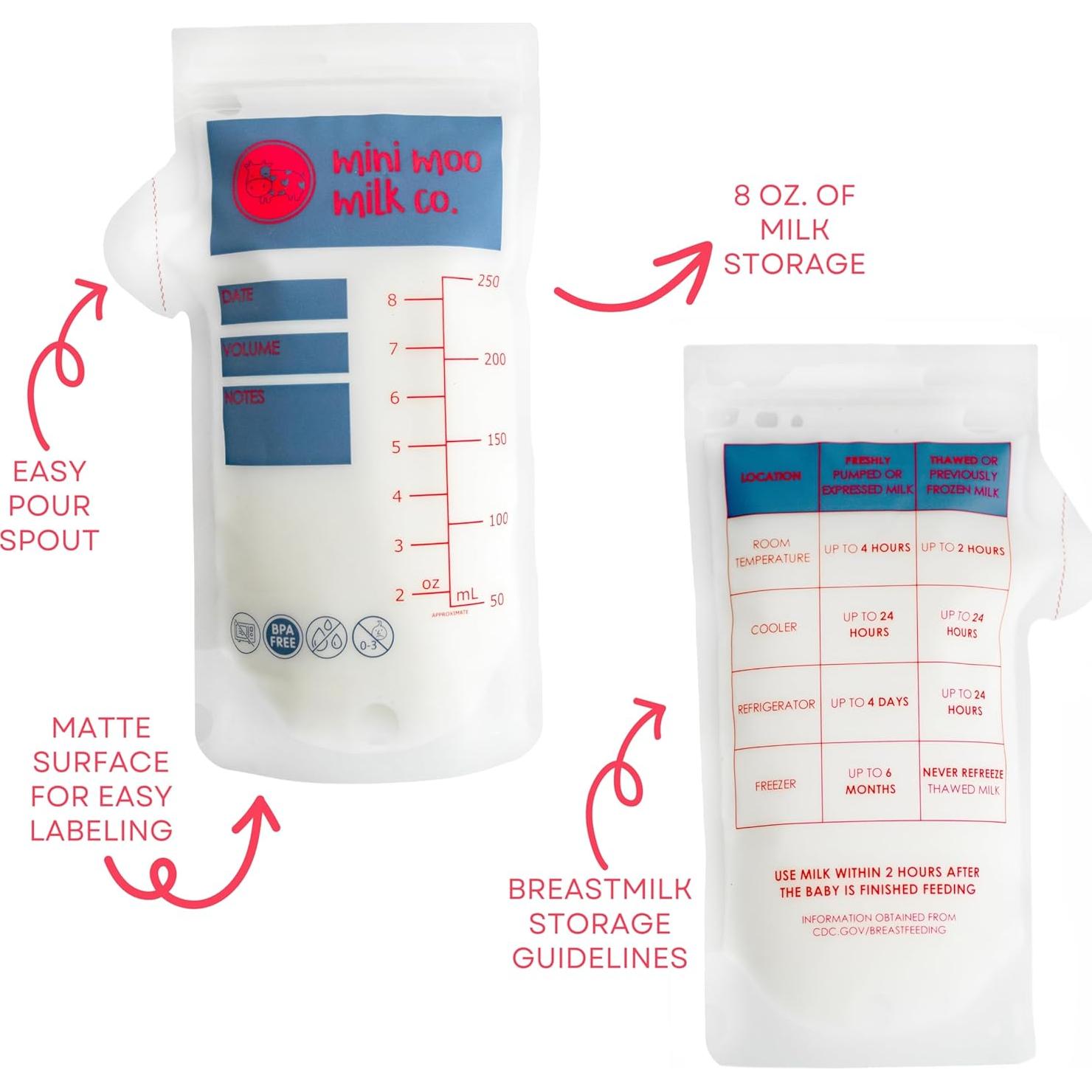 Bolsas de Almacenamiento de Leche Materna Mini Moo 100 Unidades 0.24L