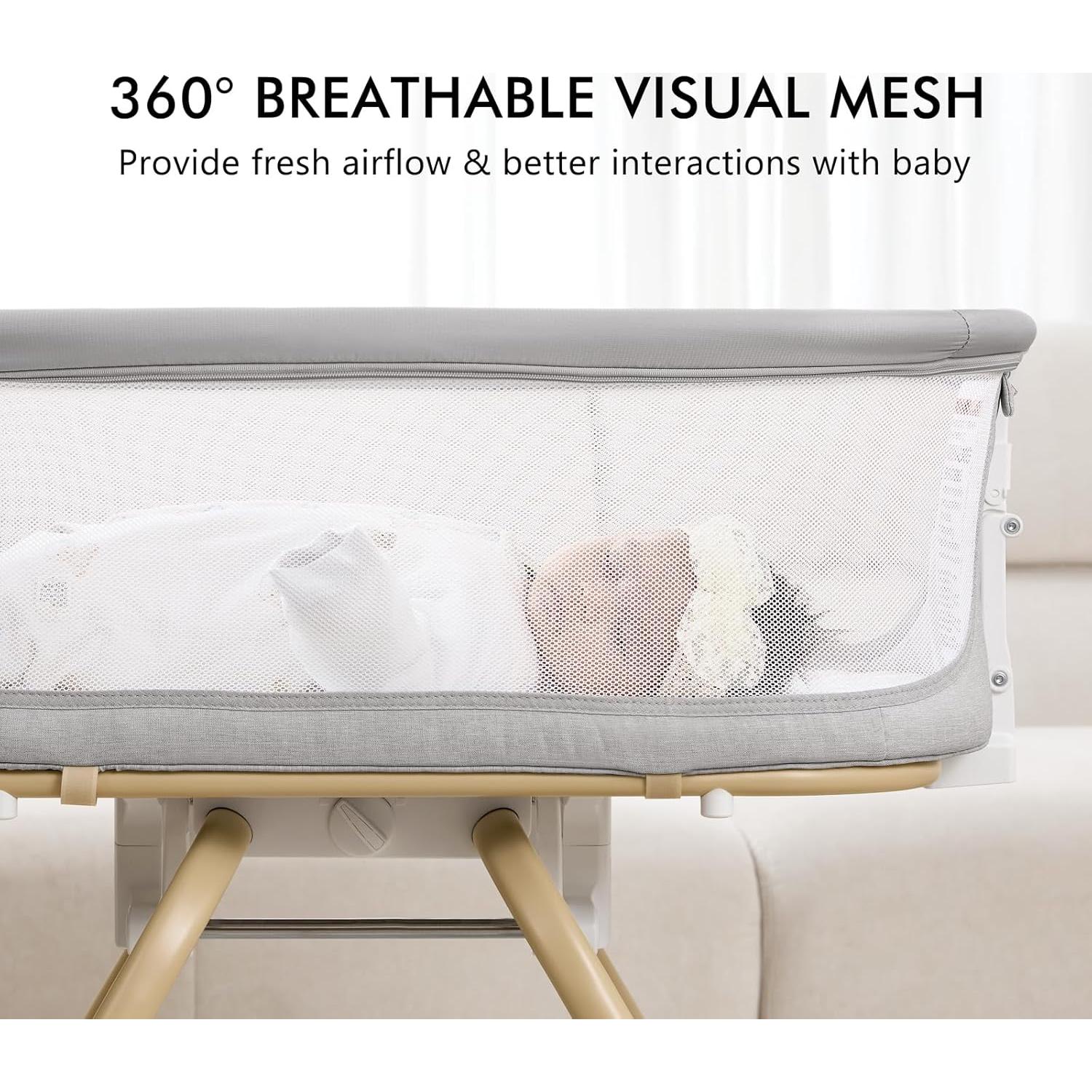 Cuna 3 en 1 ANGELBLISS Gris - Mecedora, Lateral y Nido Portátil