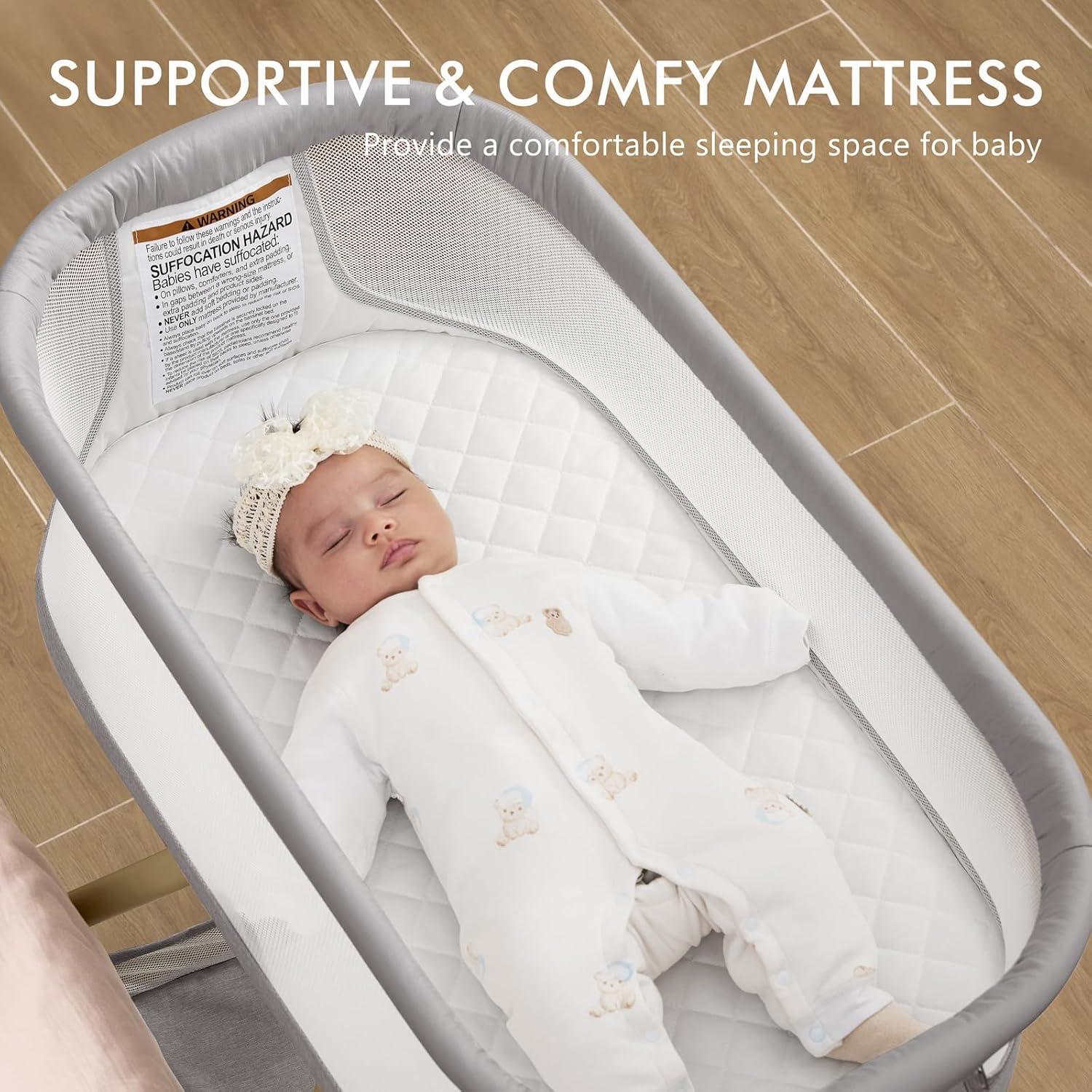 Cuna 3 en 1 ANGELBLISS Gris - Mecedora, Lateral y Nido Portátil