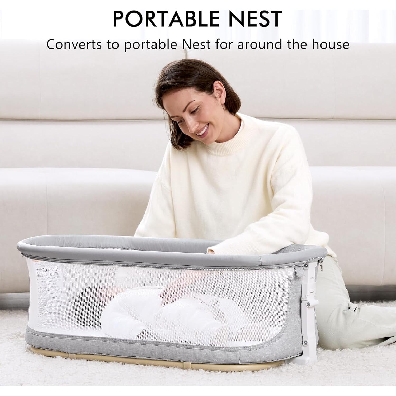 Cuna 3 en 1 ANGELBLISS Gris - Mecedora, Lateral y Nido Portátil