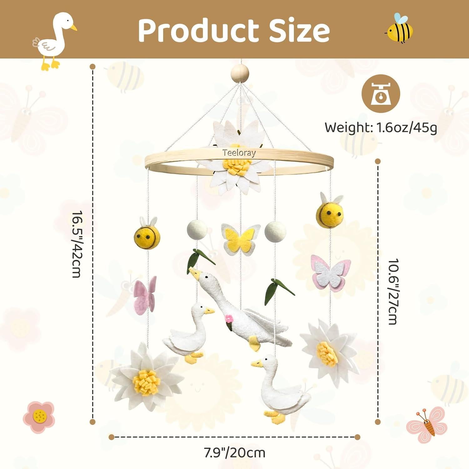 Móvil de Cuna para Bebé Teeloray Ganso Hecho a Mano 20cm