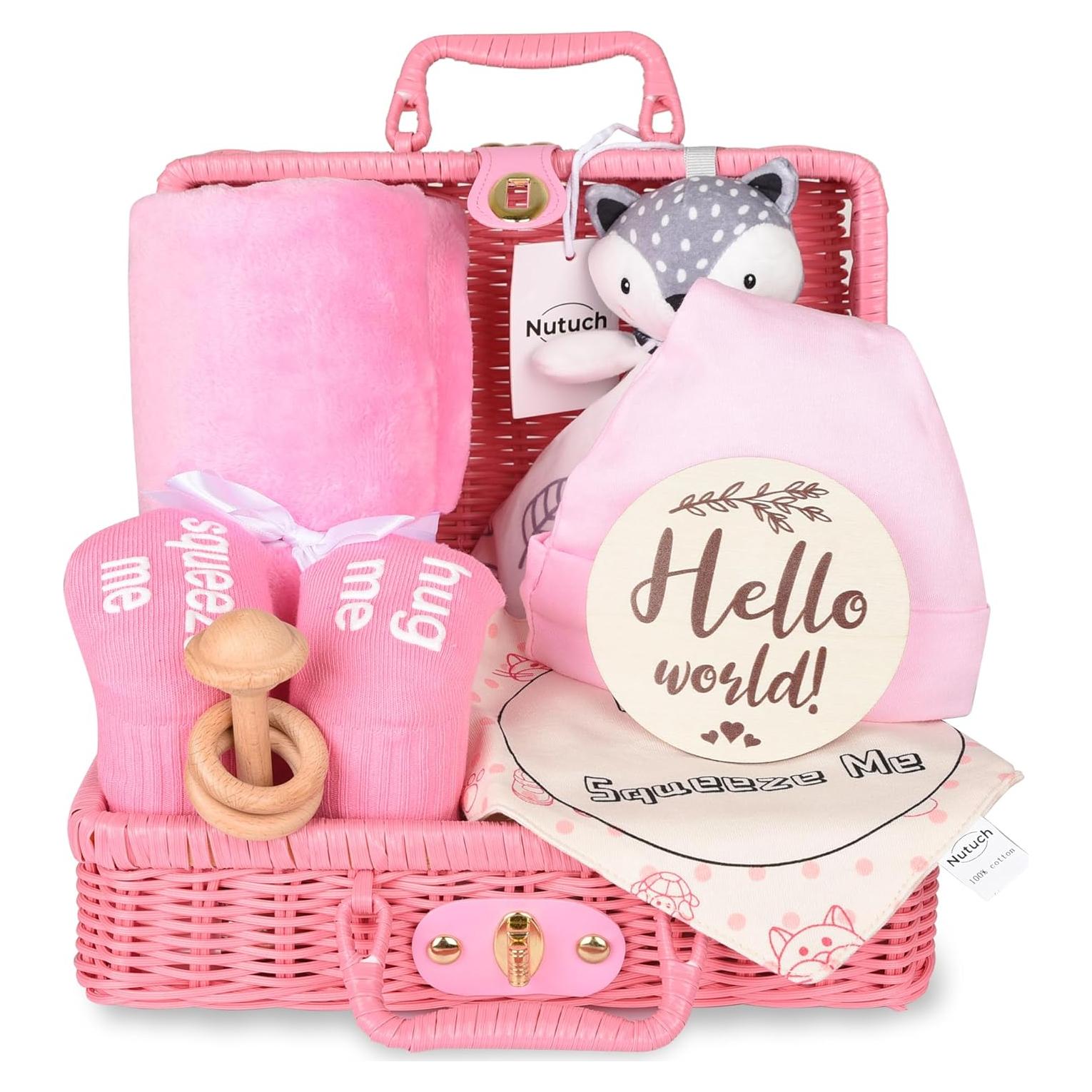 Juego de Regalo para Bebé NUTUCH - Canasta Rosa con Manta y Más