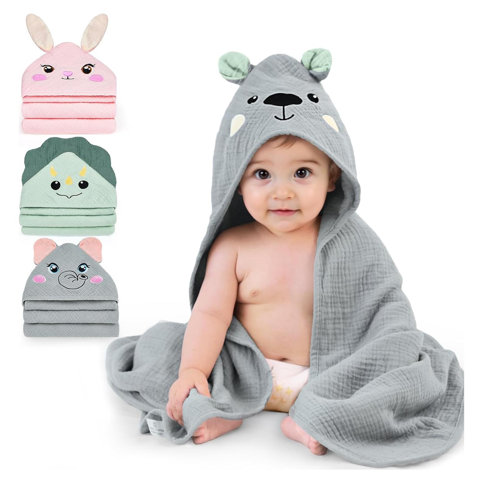 Toalla de Baño para Bebés FIOBEE 100% Muselina Oso Gris 76x76cm