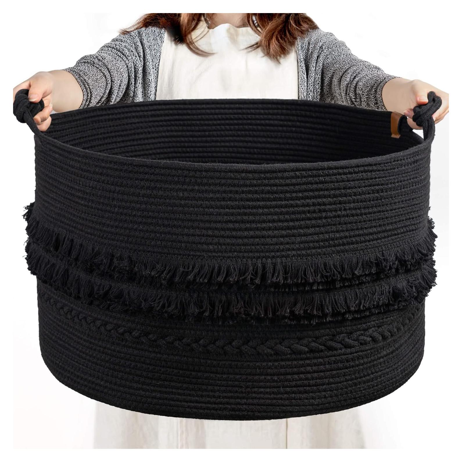 Canasta Grande de Almacenamiento CherryNow 56x36cm Algodón Negro