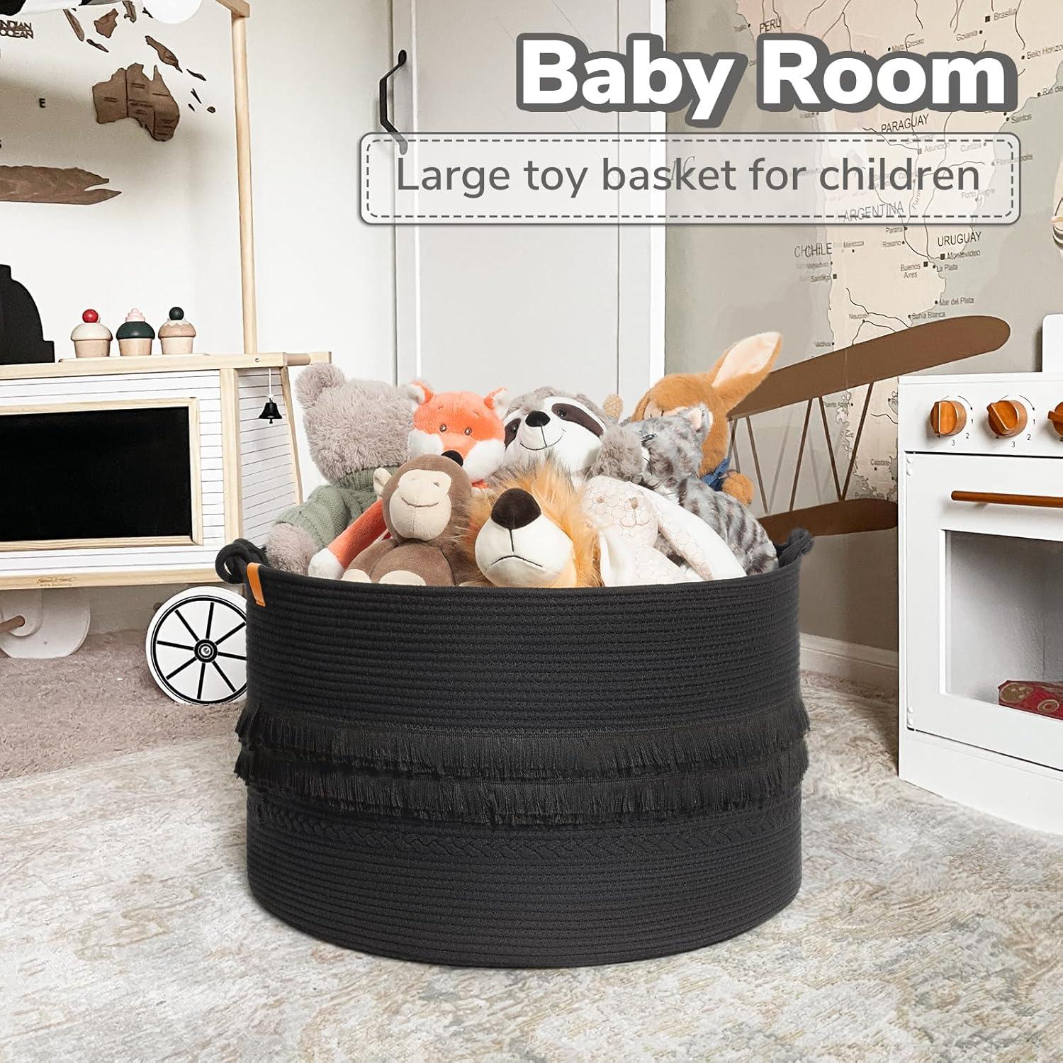 Canasta Grande de Almacenamiento CherryNow 56x36cm Algodón Negro