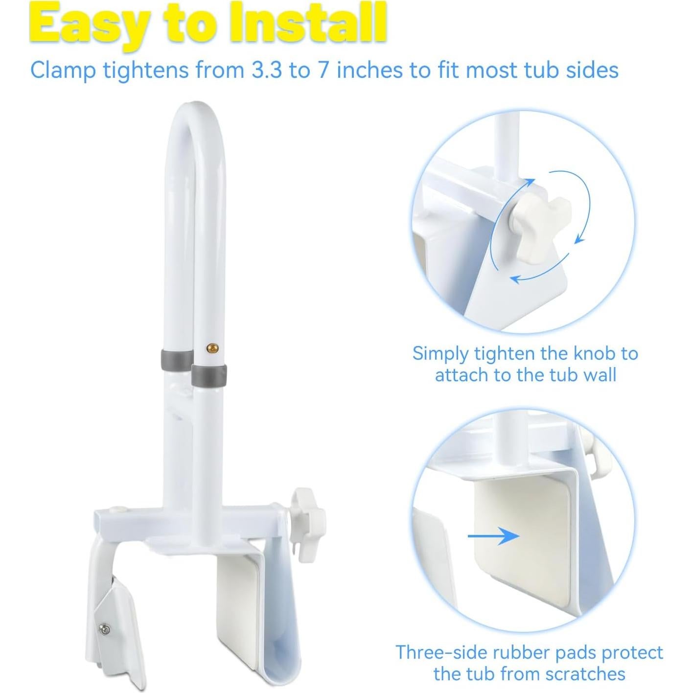 Barra de Agarre para Bañera Icedeer Blanca Ajustable 8.4-17.8 cm