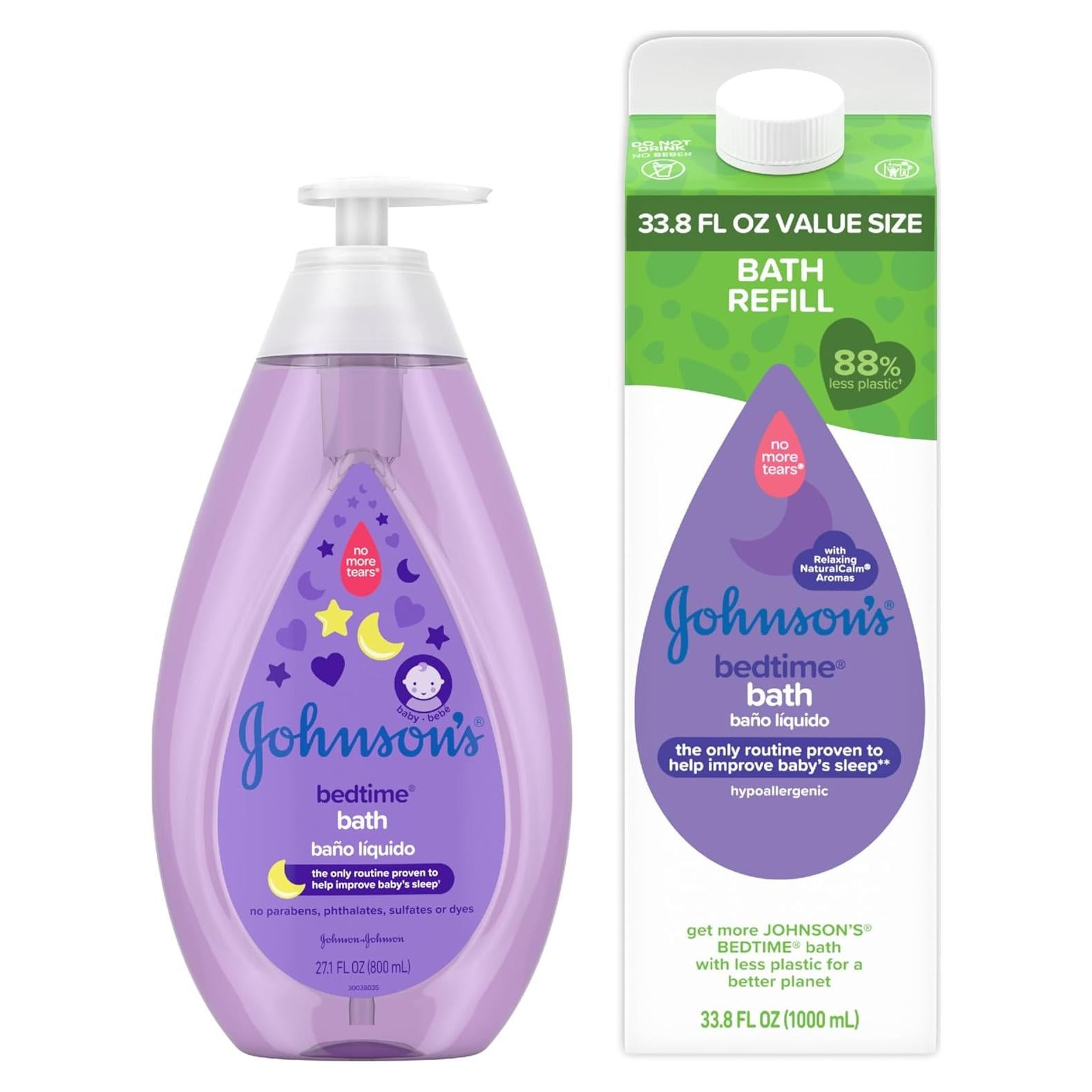 Kit de Baño Nocturno Calmante Johnson para Bebés 800ml + Recarga 1000ml