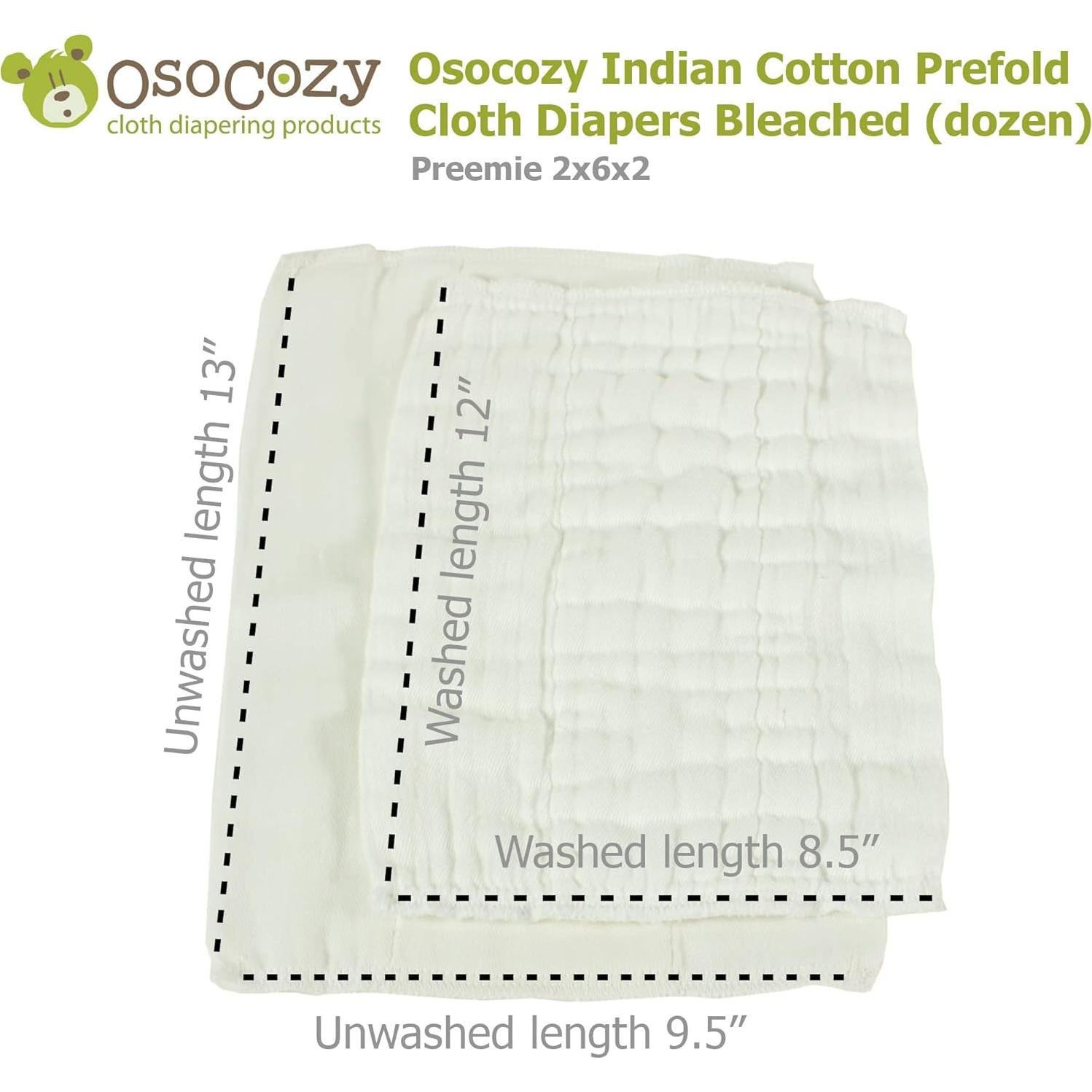 Pañales de Tela Prefold OsoCozy 100% Algodón - 12 Unidades