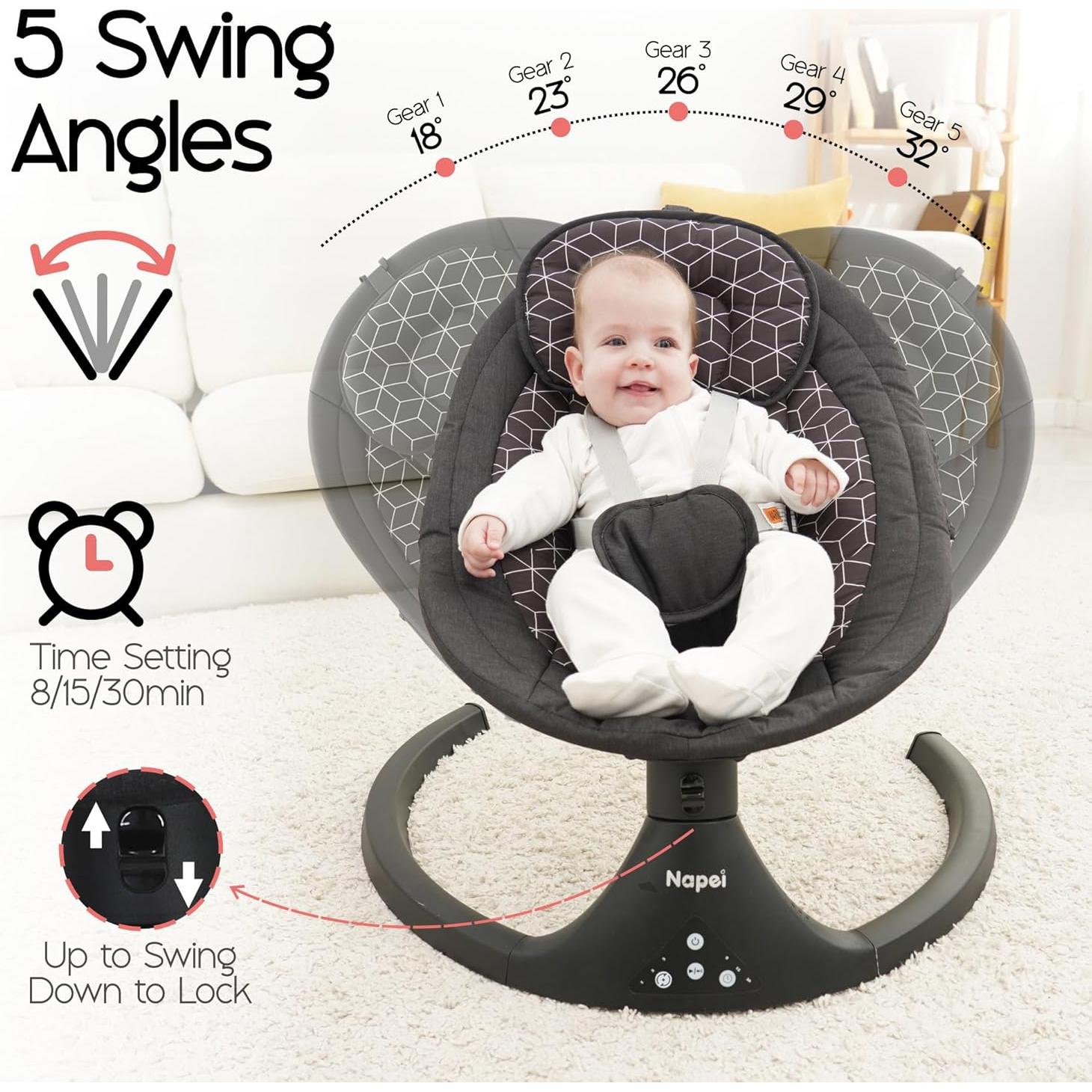 Columpio Eléctrico Napei para Bebés 0-9 Meses, 5 Velocidades