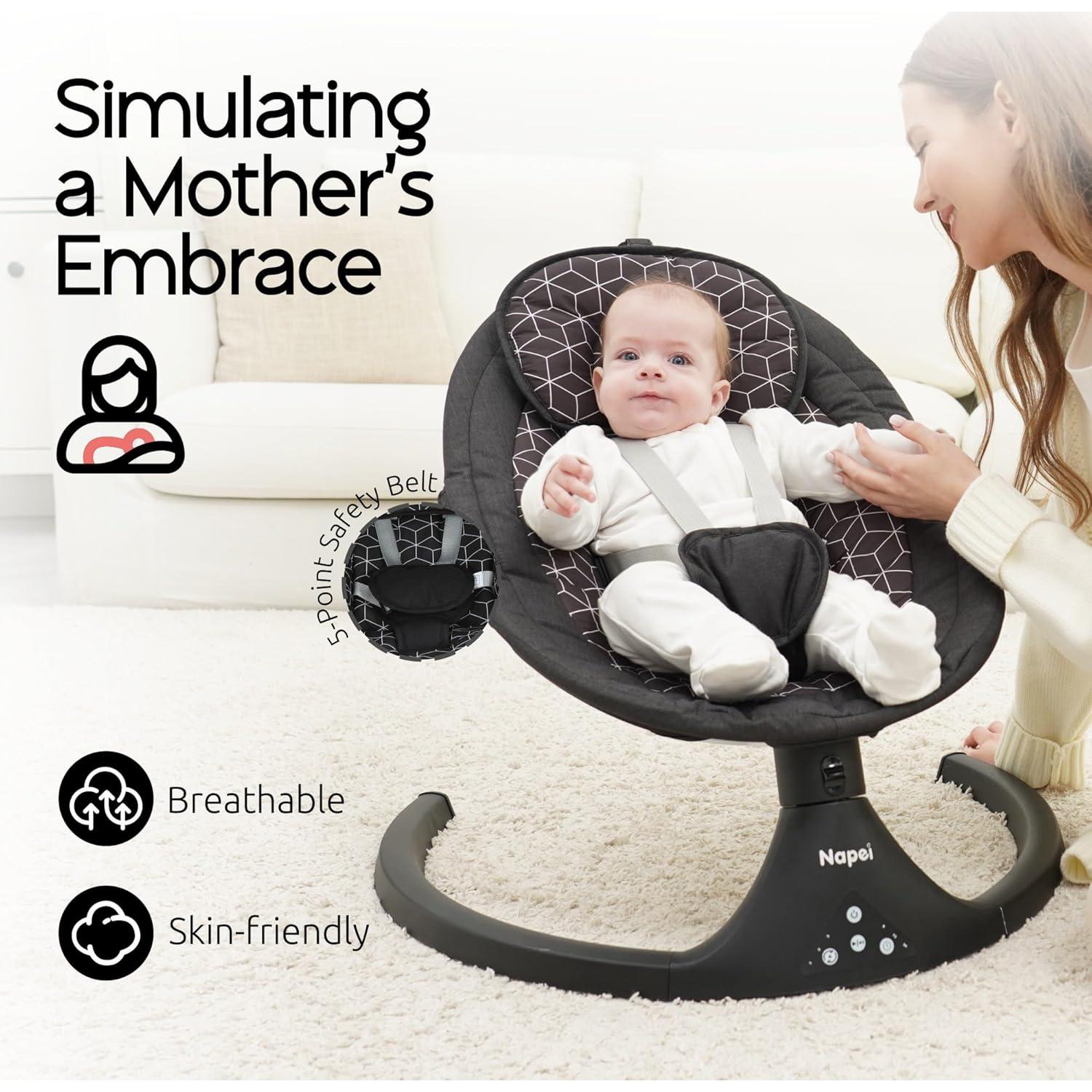 Columpio Eléctrico Napei para Bebés 0-9 Meses, 5 Velocidades