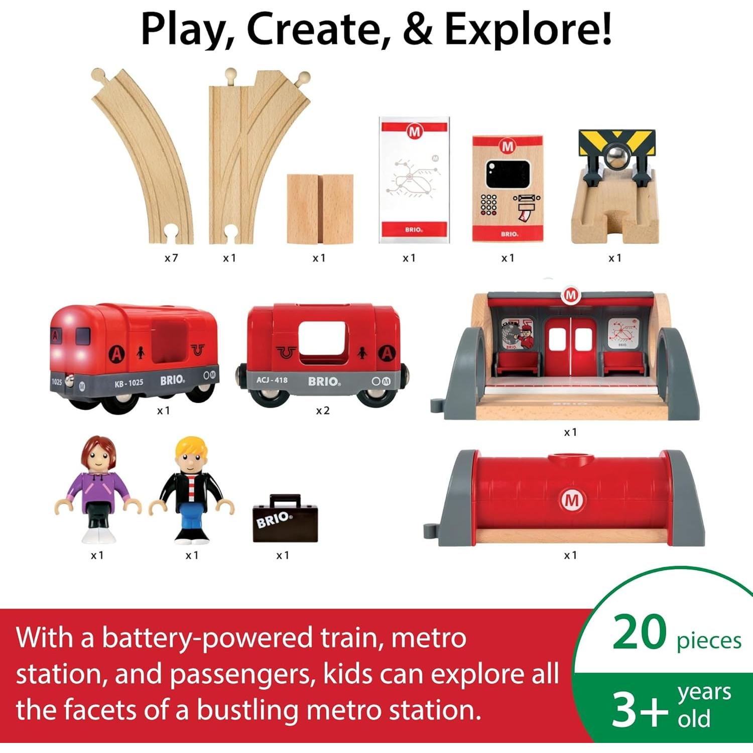 Conjunto de Ferrocarril Metro BRIO 20 Piezas con Luz y Sonido