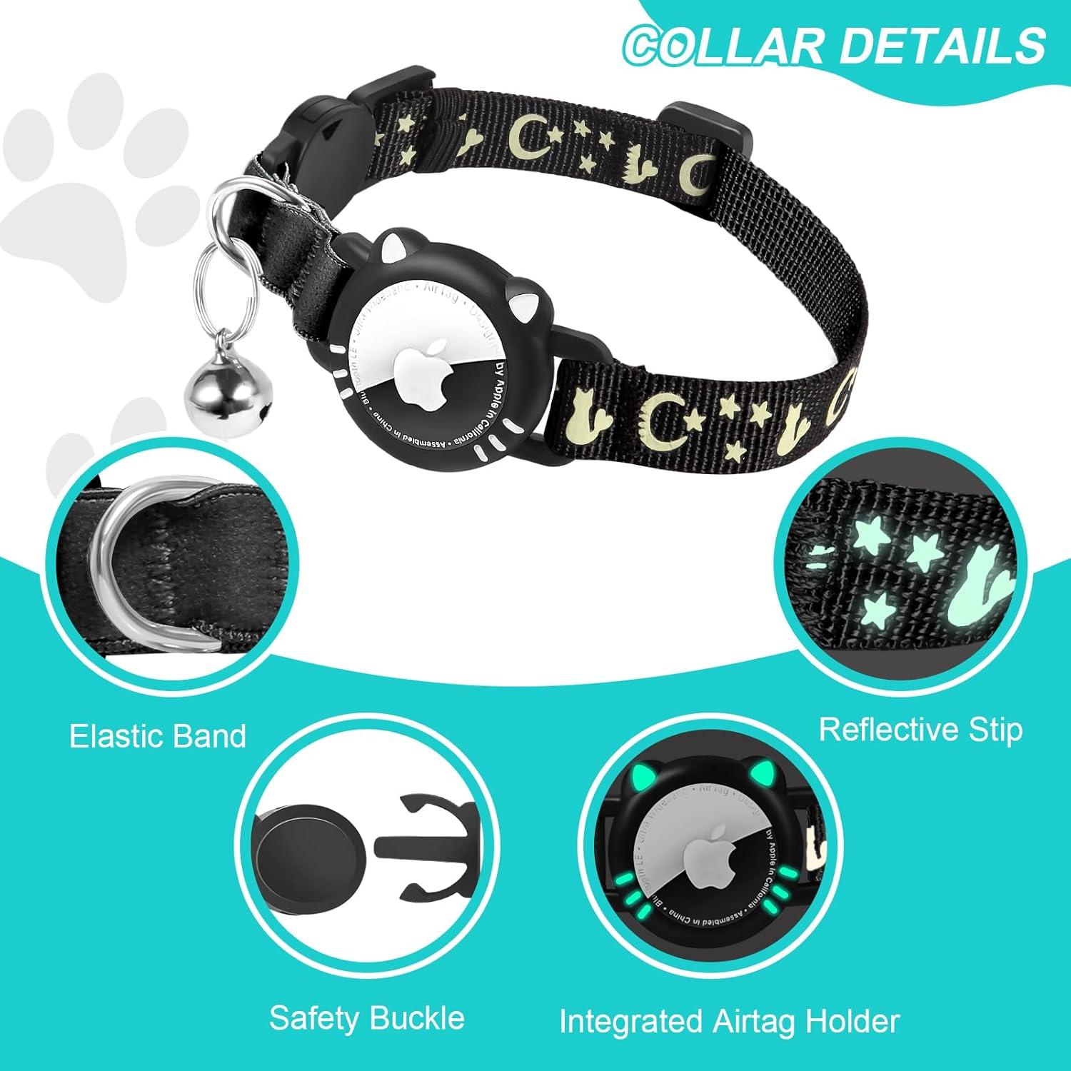 Collar de Gato AgoumLux con Soporte para AirTag Negro XS