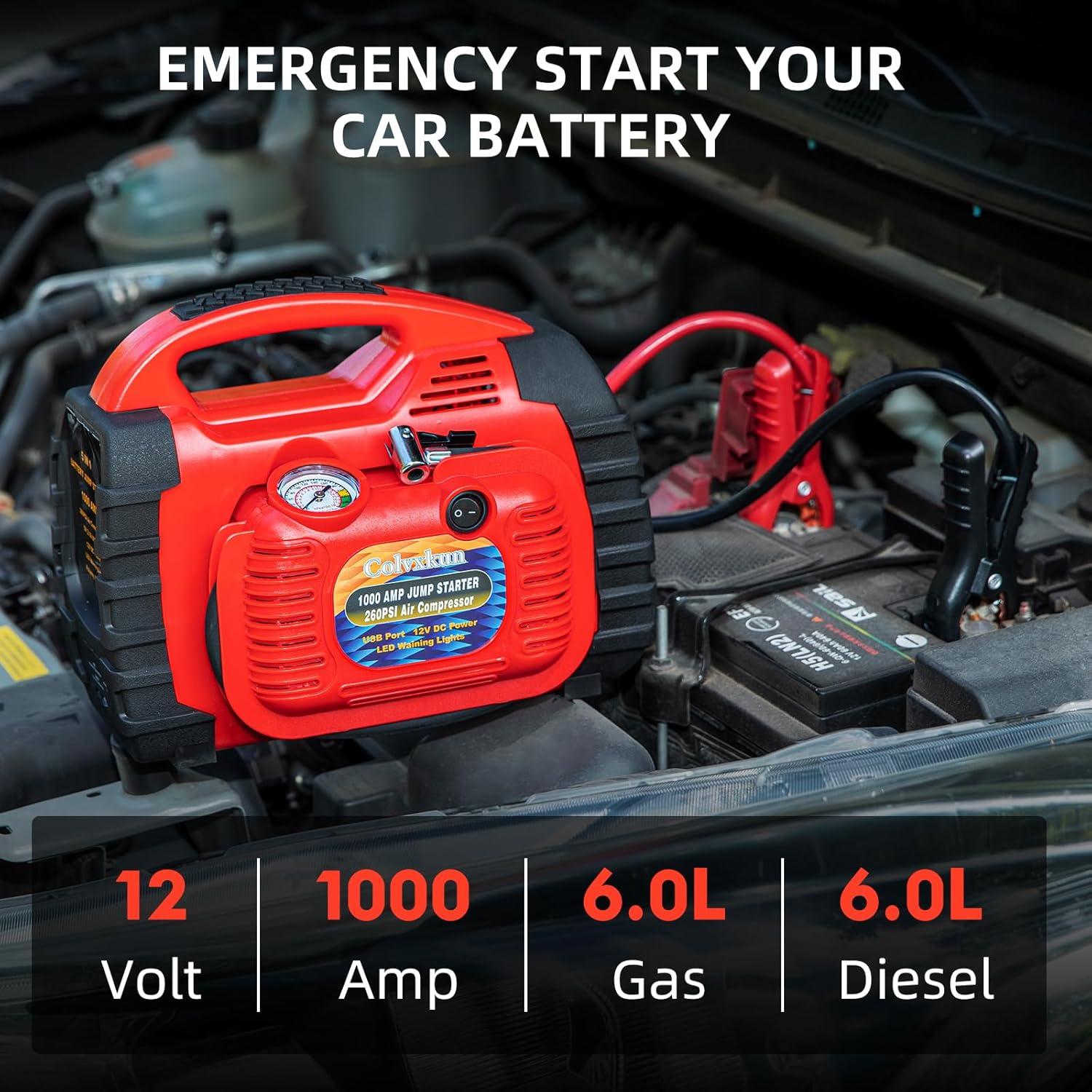 Arrancador de batería Colvxkun HH625C 1000A con compresor 260PSI