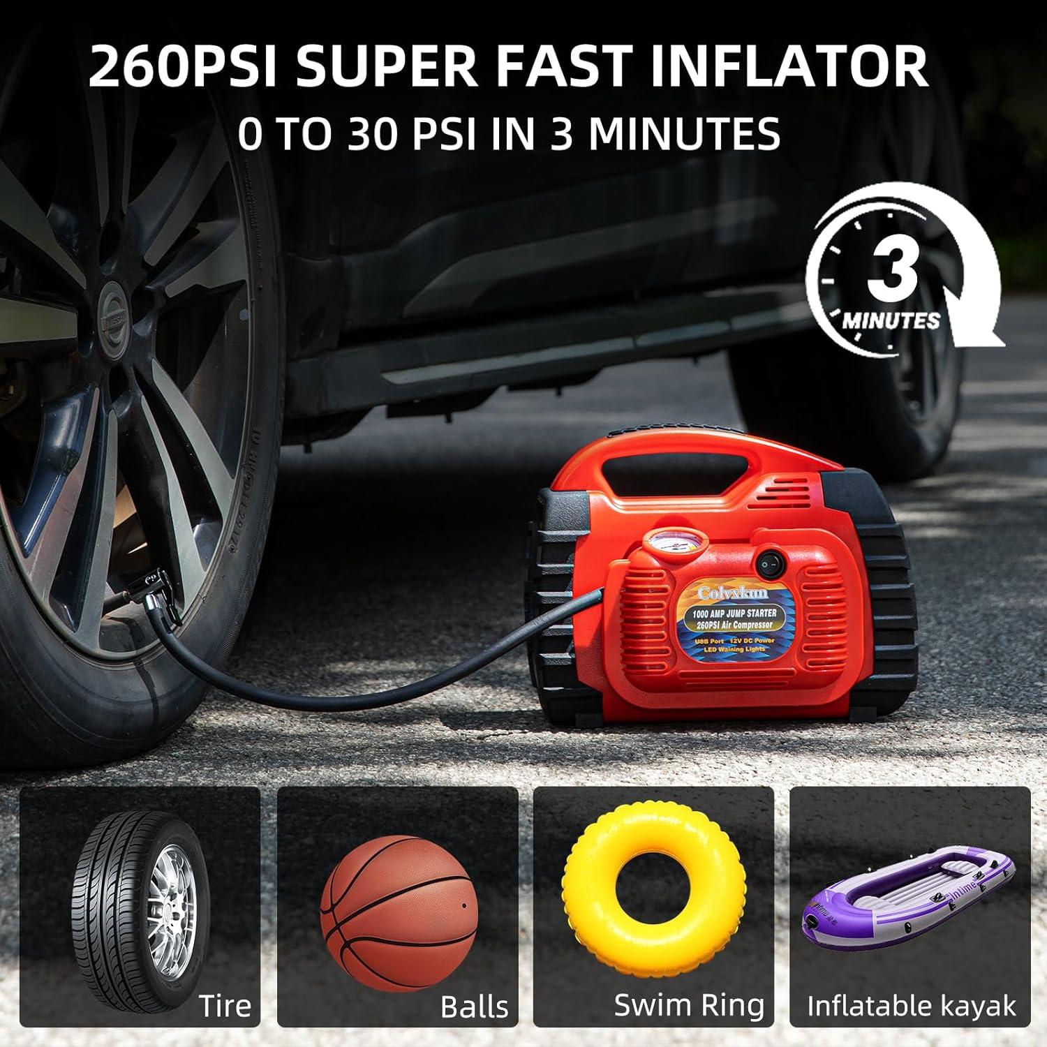 Arrancador de batería Colvxkun HH625C 1000A con compresor 260PSI