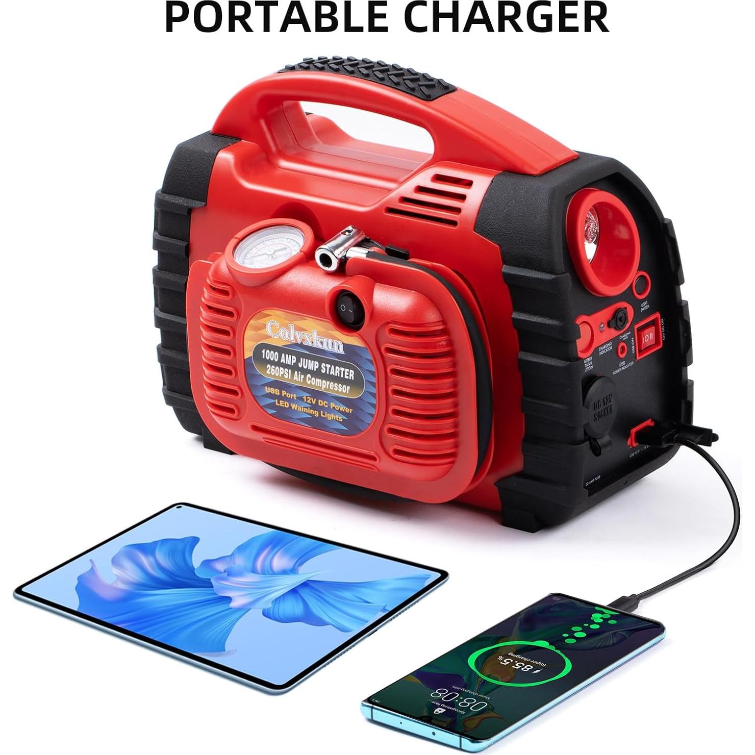 Arrancador de batería Colvxkun HH625C 1000A con compresor 260PSI