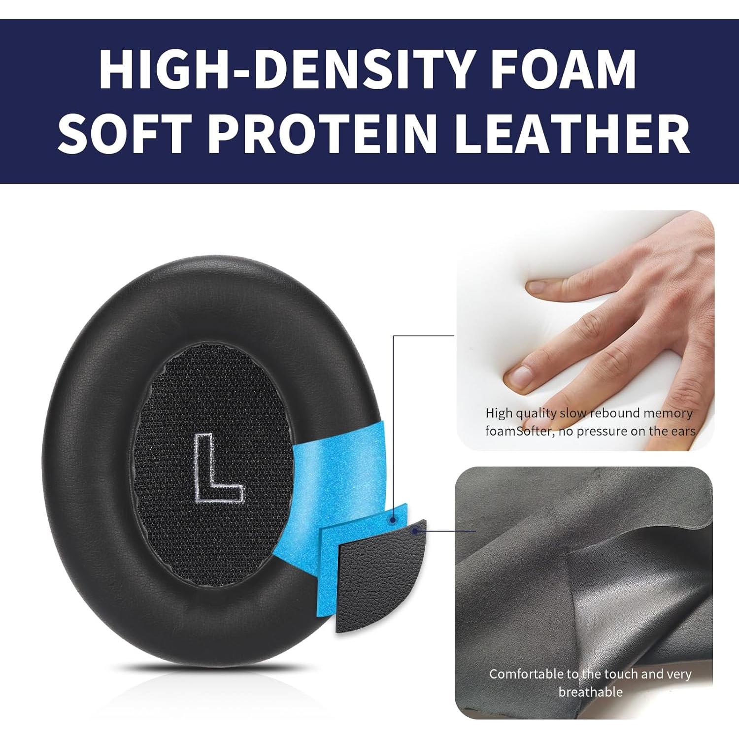 Almohadillas de Repuesto Damex para Auriculares Bose QC Ultra - Espuma de Memoria y Cuero Negro