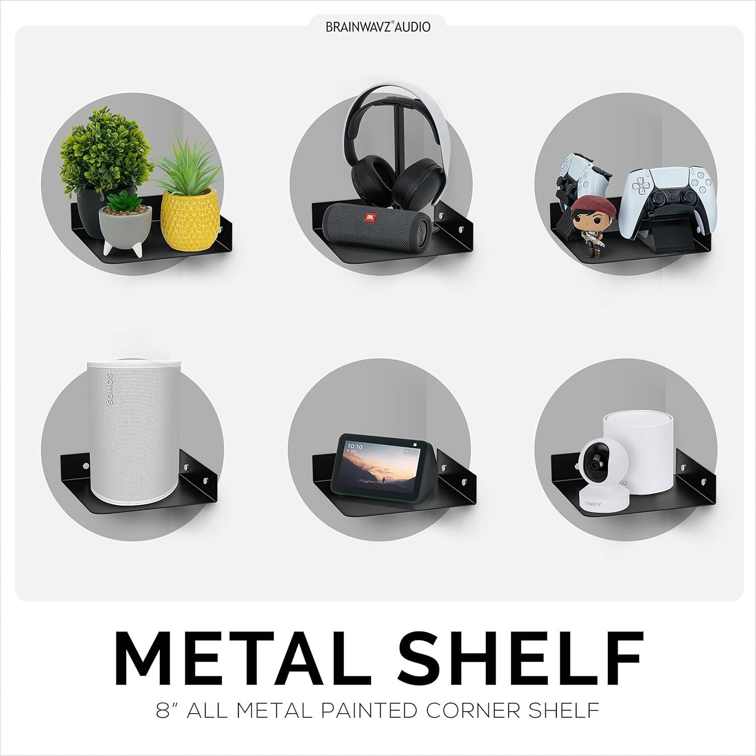 Estante de esquina de metal Brainwavz 20.32 cm negro