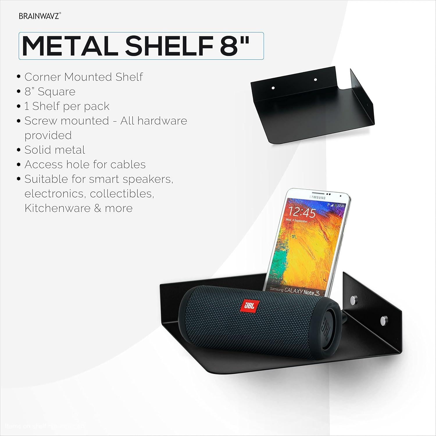 Estante de esquina de metal Brainwavz 20.32 cm negro