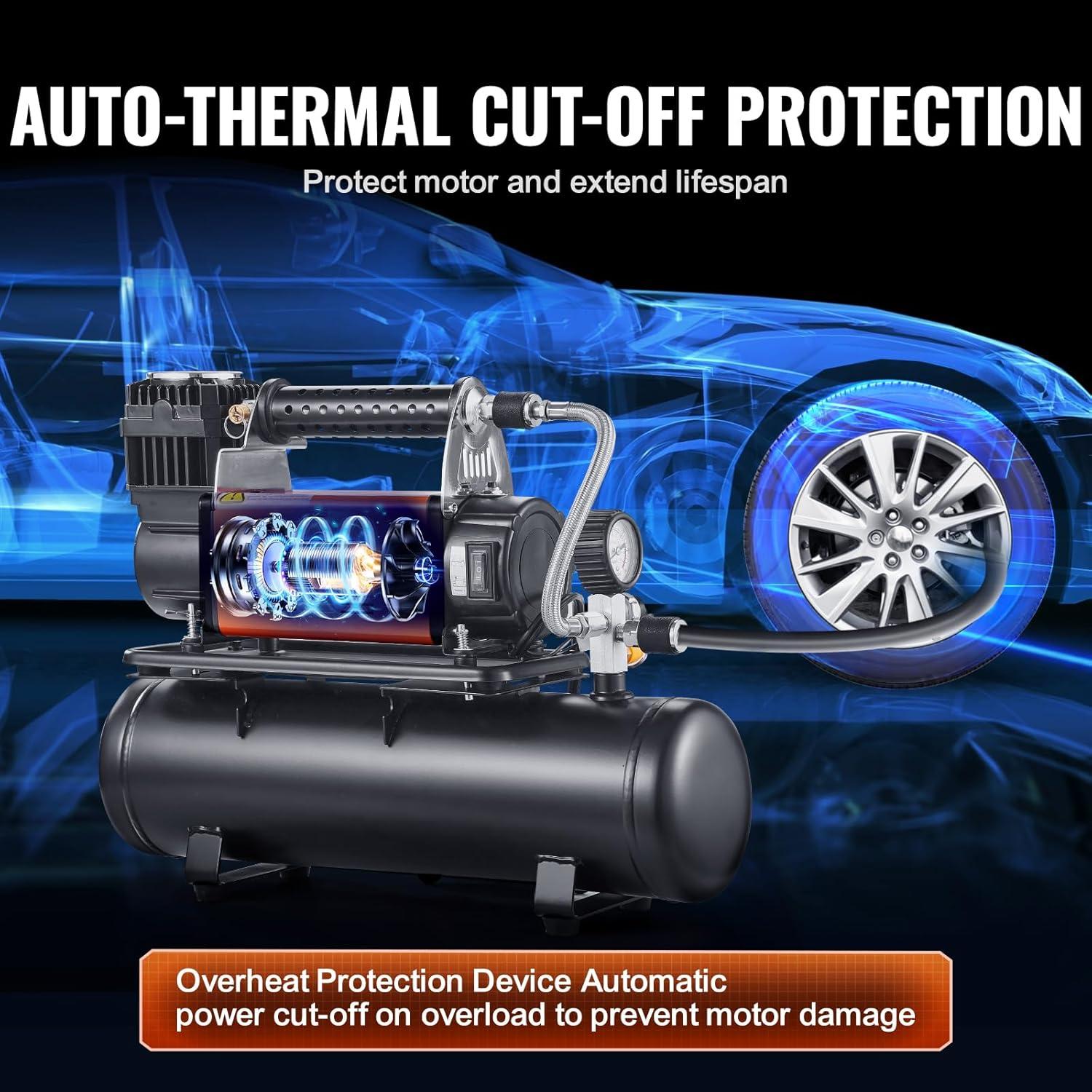 Compresor de Aire VEVOR 12V 150PSI con Tanque 6L y Manómetro