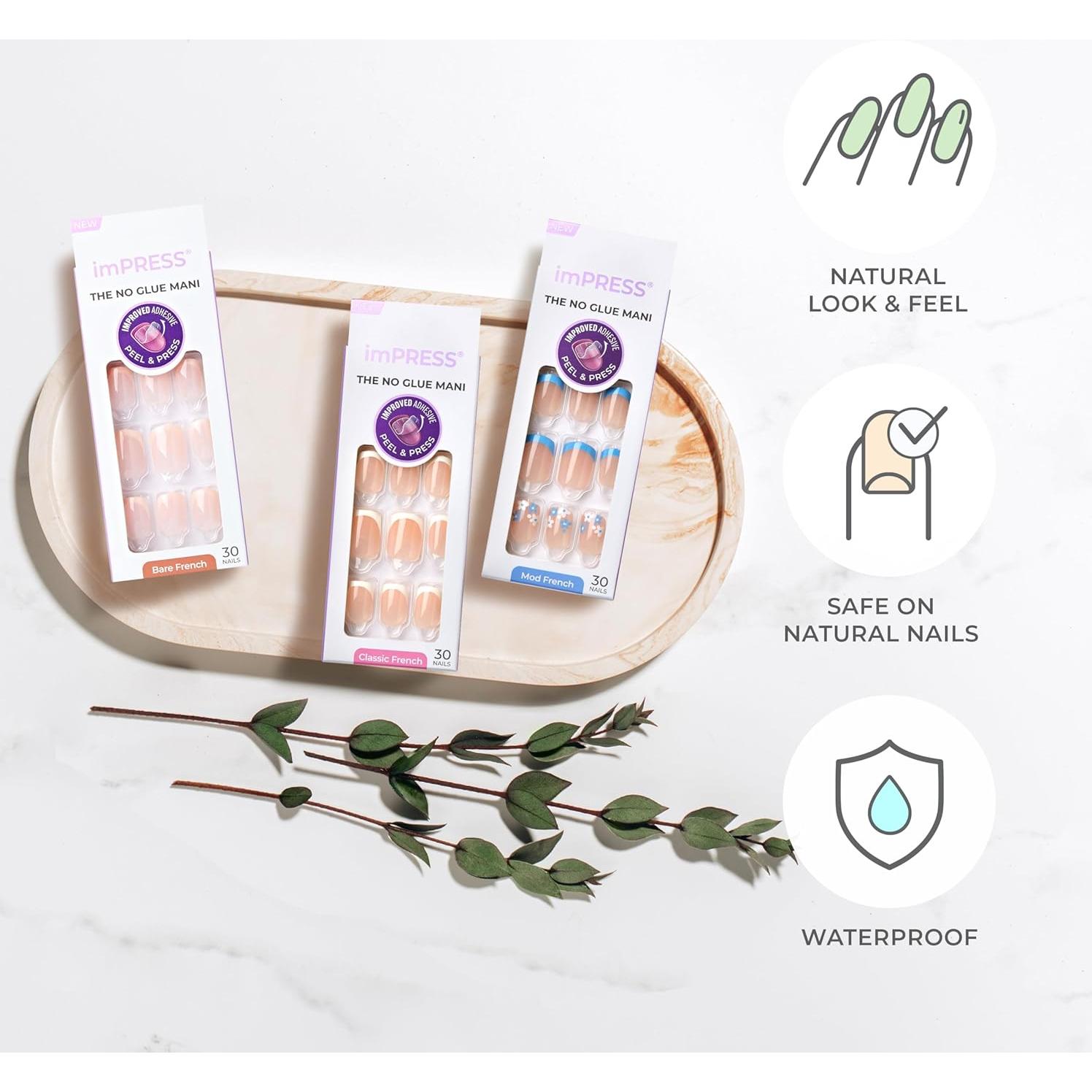 Uñas Postizas KISS imPRESS Francesas Neutro Claro 30 Uñas