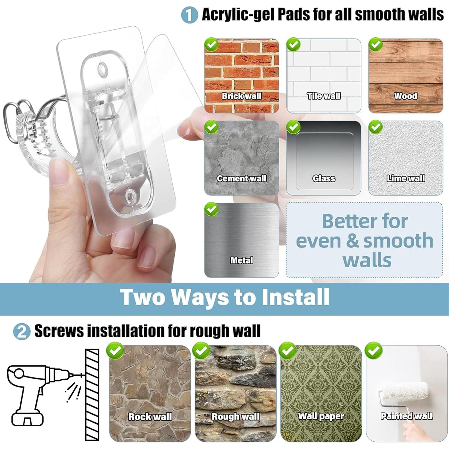 Paquete de 8 Soportes Adhesivos para Varilla de Cortina Antimbee