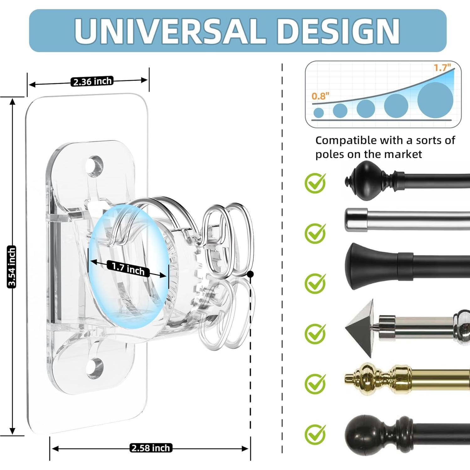 Paquete de 8 Soportes Adhesivos para Varilla de Cortina Antimbee