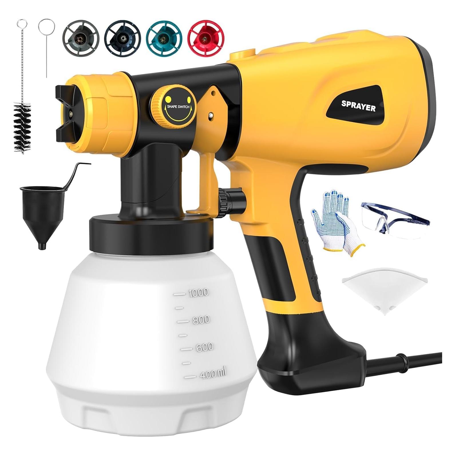 Pistola de Pintura Eléctrica LESONJOY 1000W Amarillo 4 Boquillas