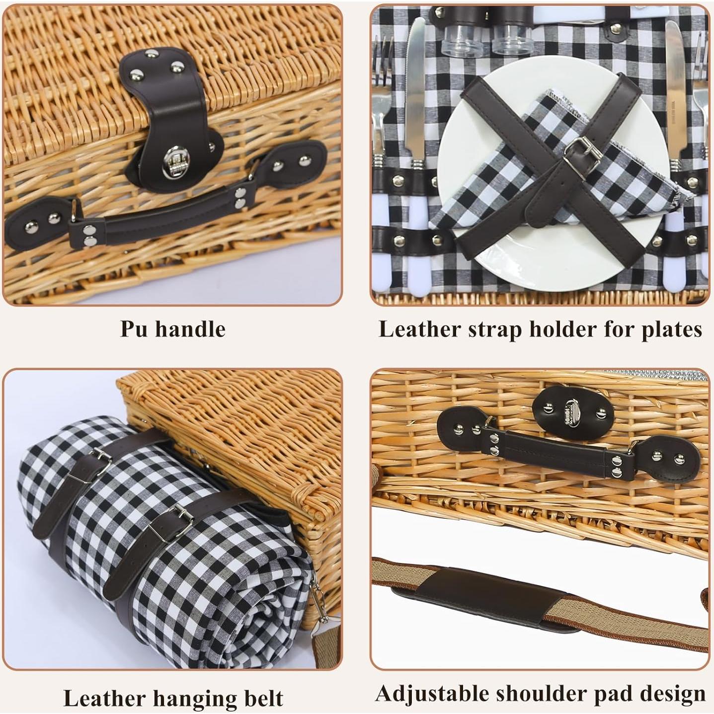 Cesta de Picnic para 2 HYBDAMAI con Manta Impermeable y Enfriador