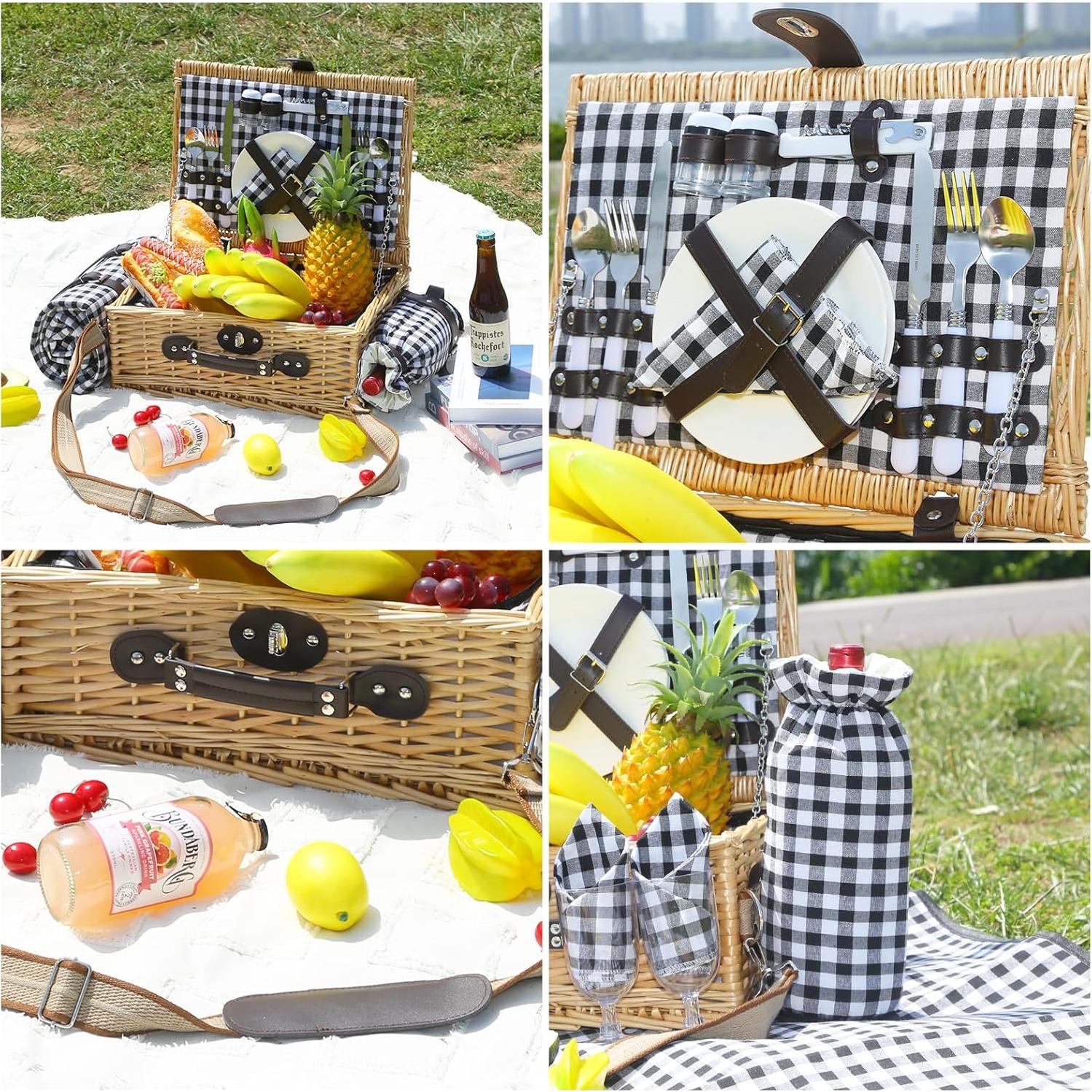 Cesta de Picnic para 2 HYBDAMAI con Manta Impermeable y Enfriador