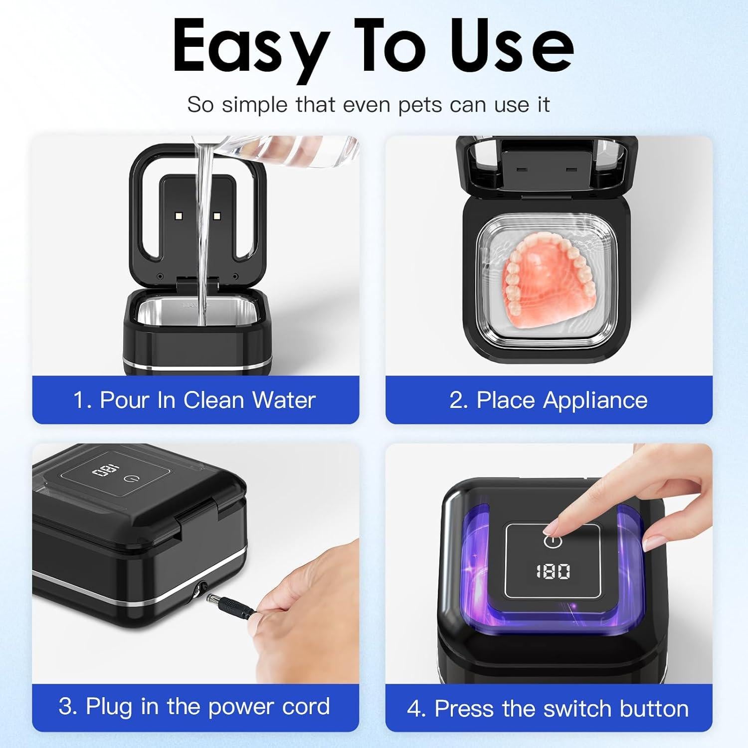 Limpiador Ultrasónico HAUSBELL Negro para Dientes y Retenedores