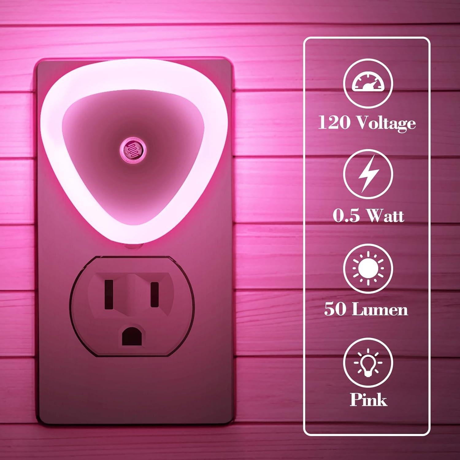 Luz Nocturna LED KINUR Rosa, Paquete de 6 Luces Enchufables