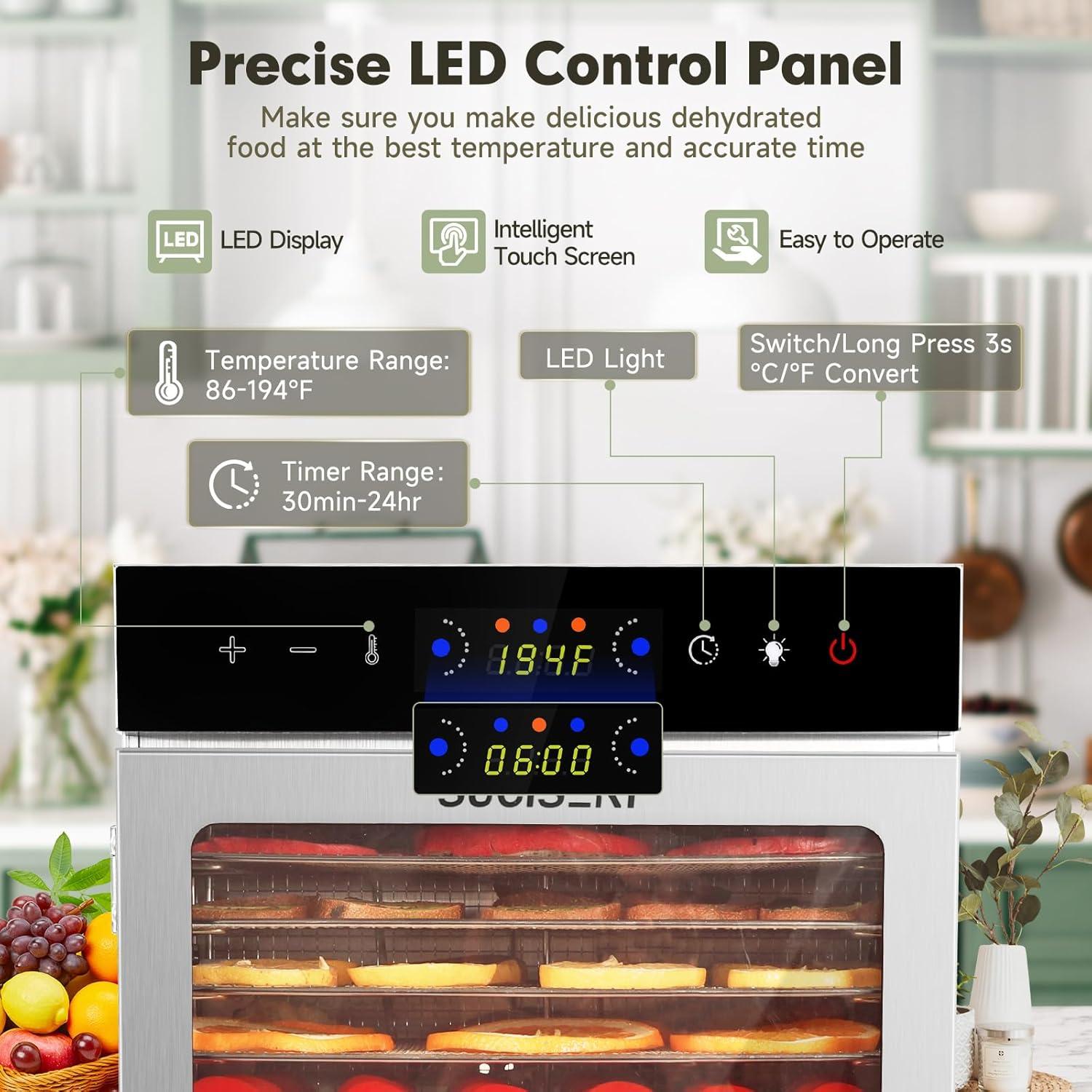 Deshidratador de Alimentos SUCISENI 1000W 18 Bandejas Acero Inoxidable