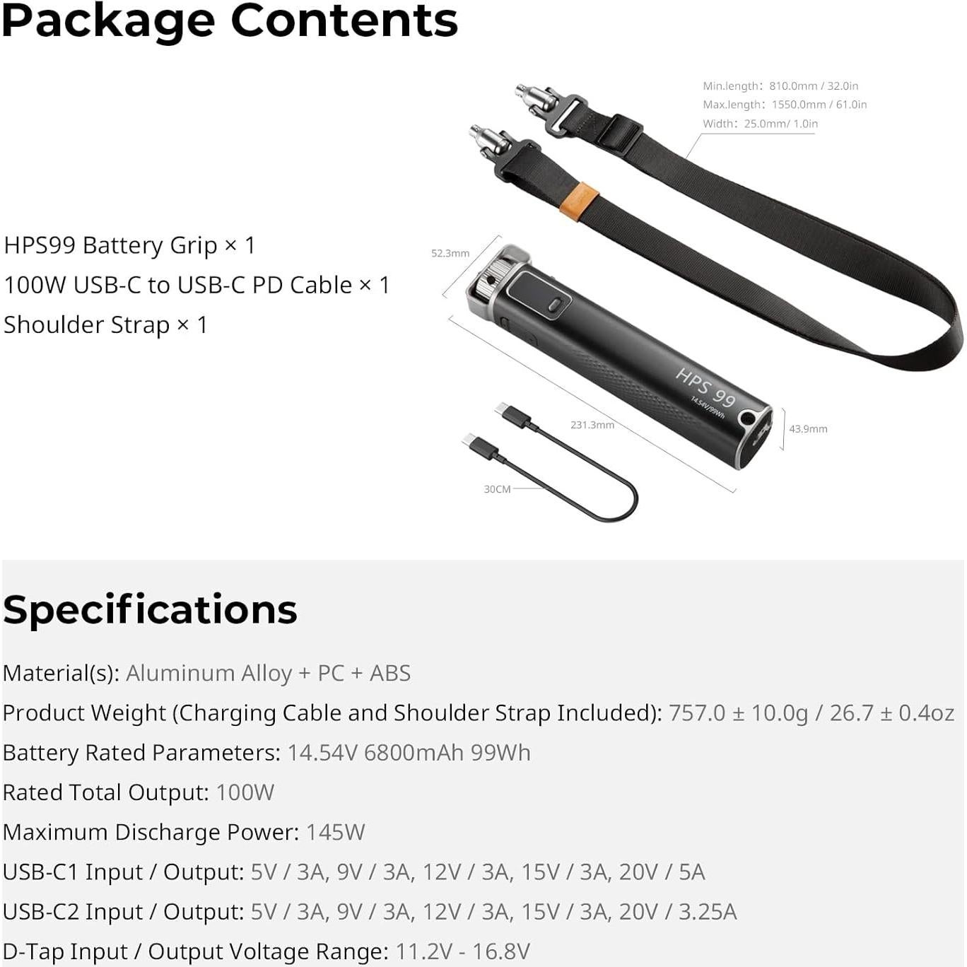 Empuñadura de Batería SMALLRIG 99Wh 6800mAh con Carga Rápida