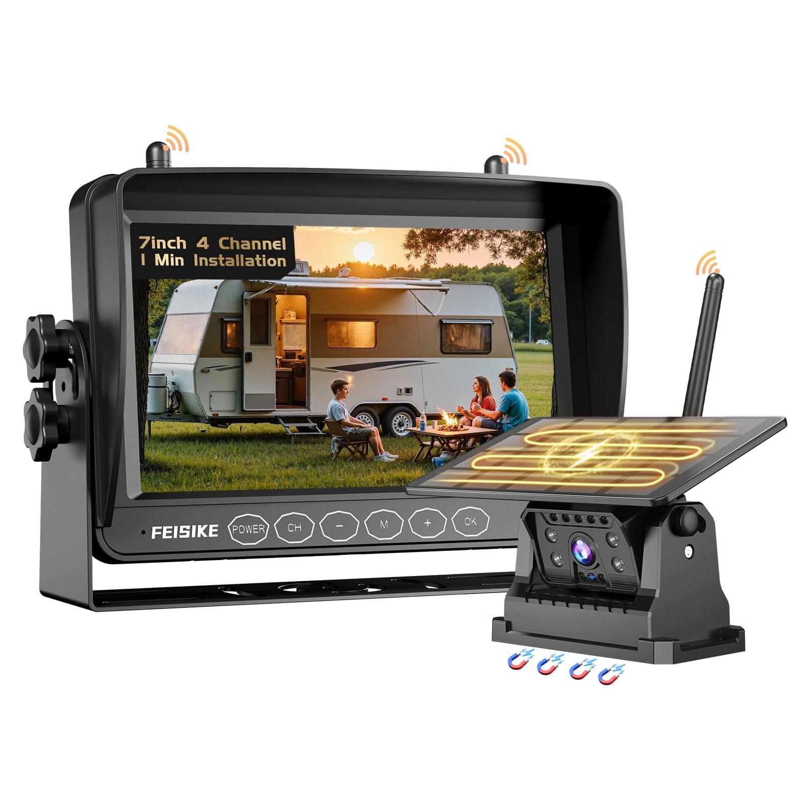 Cámara de Respaldo Inalámbrica Solar FEISIKE 7" 1080P IR