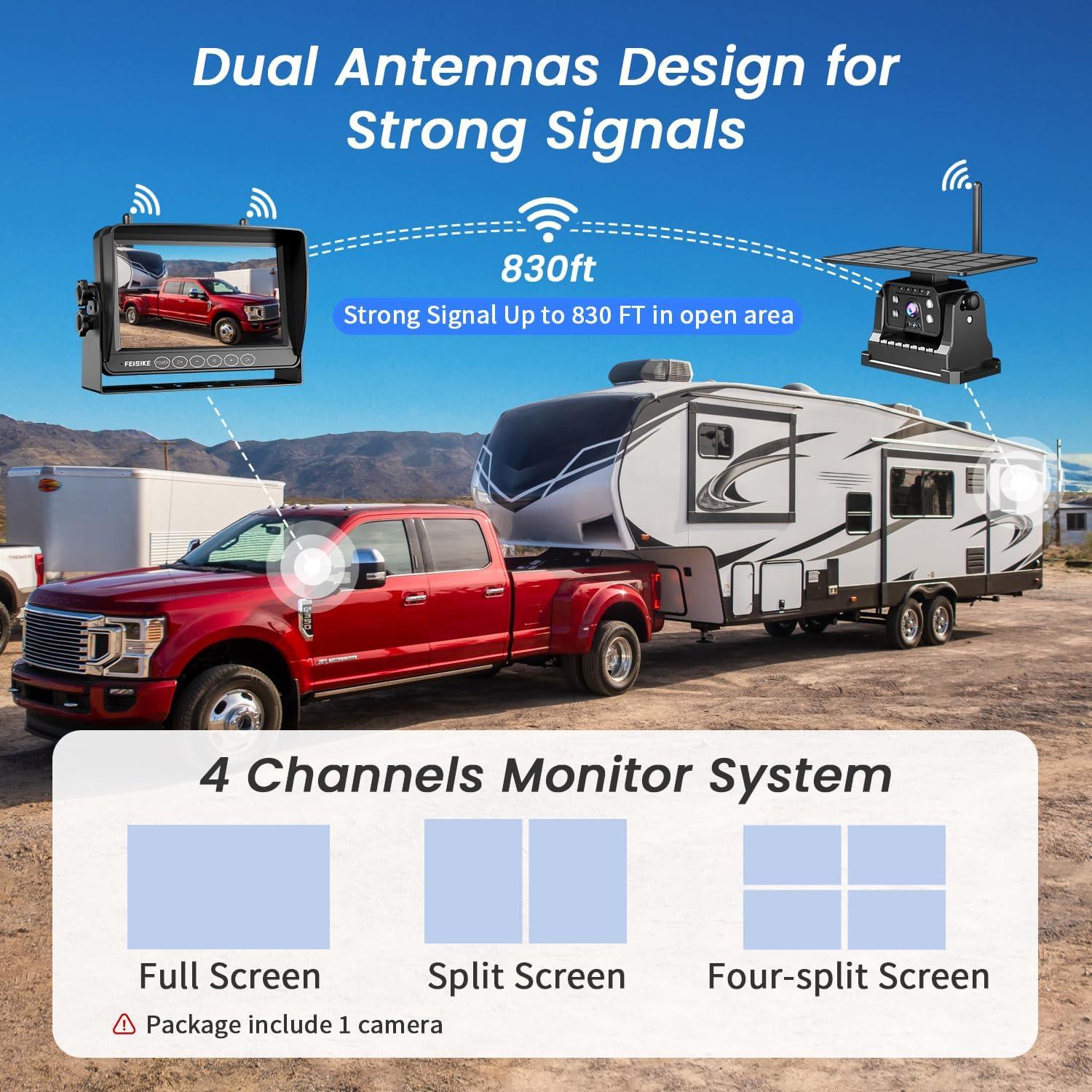 Cámara de Respaldo Inalámbrica Solar FEISIKE 7" 1080P IR