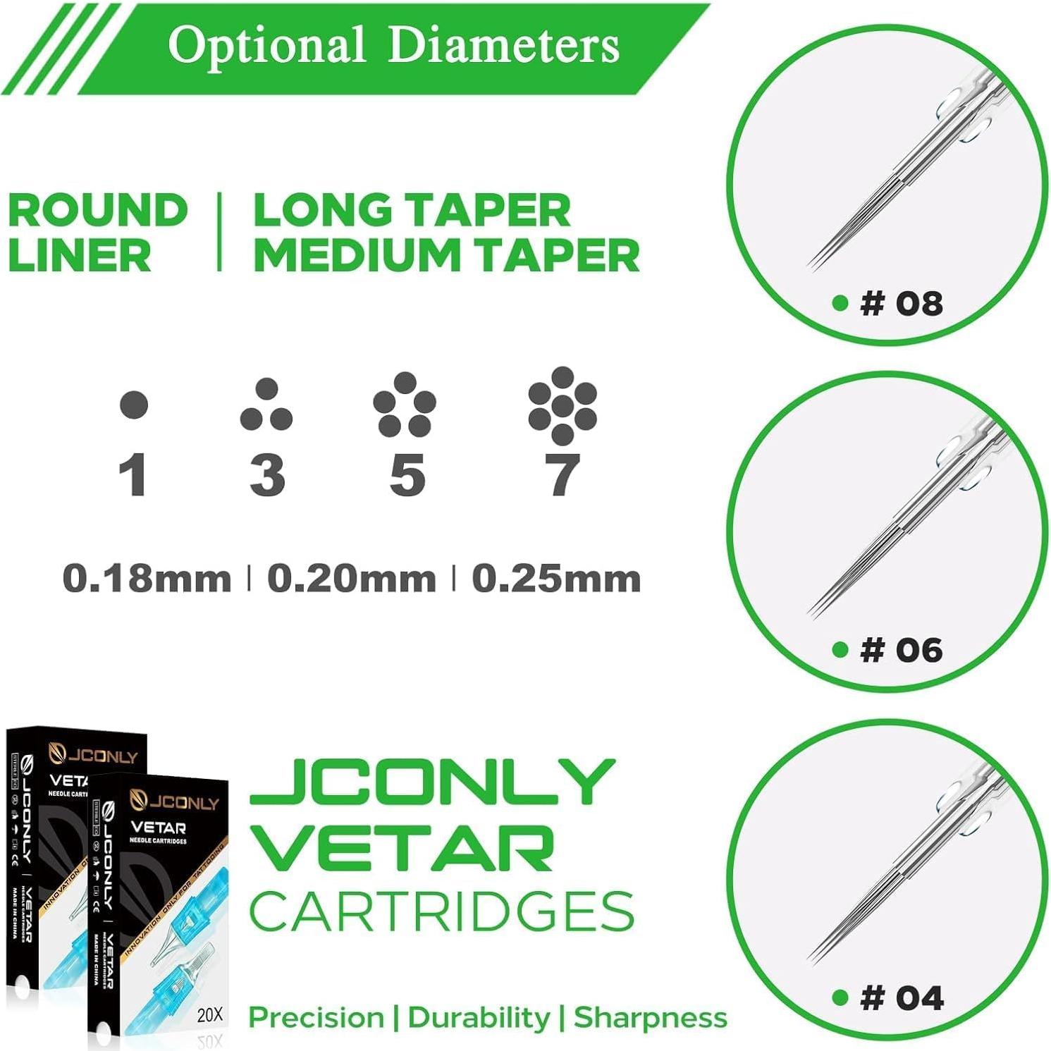 Agujas de Cartucho Vetar Tattoo Jconly - Paquete de 20 Piezas