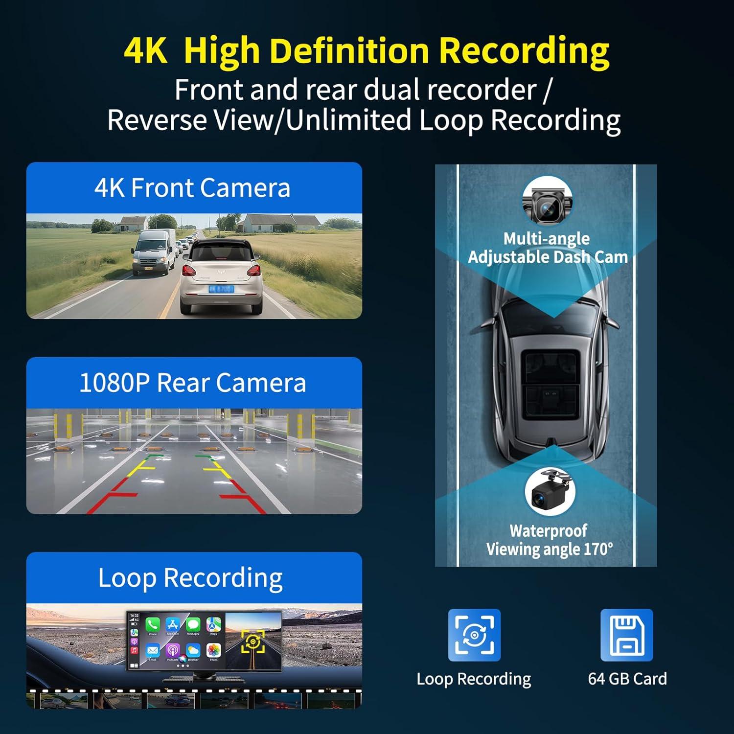 Pantalla Inalámbrica CarPlay 29.21 cm Leadtree con Cámara 4K