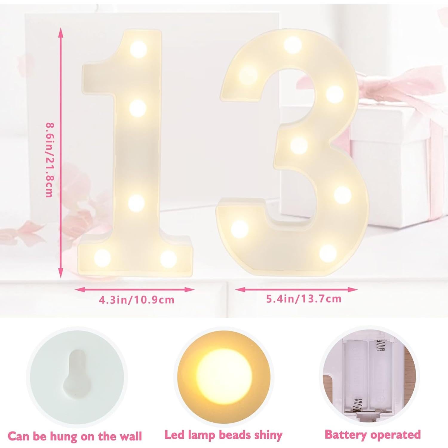 Luz de Número LED 13 SKYPHAROS para Cumpleaños y Decoración