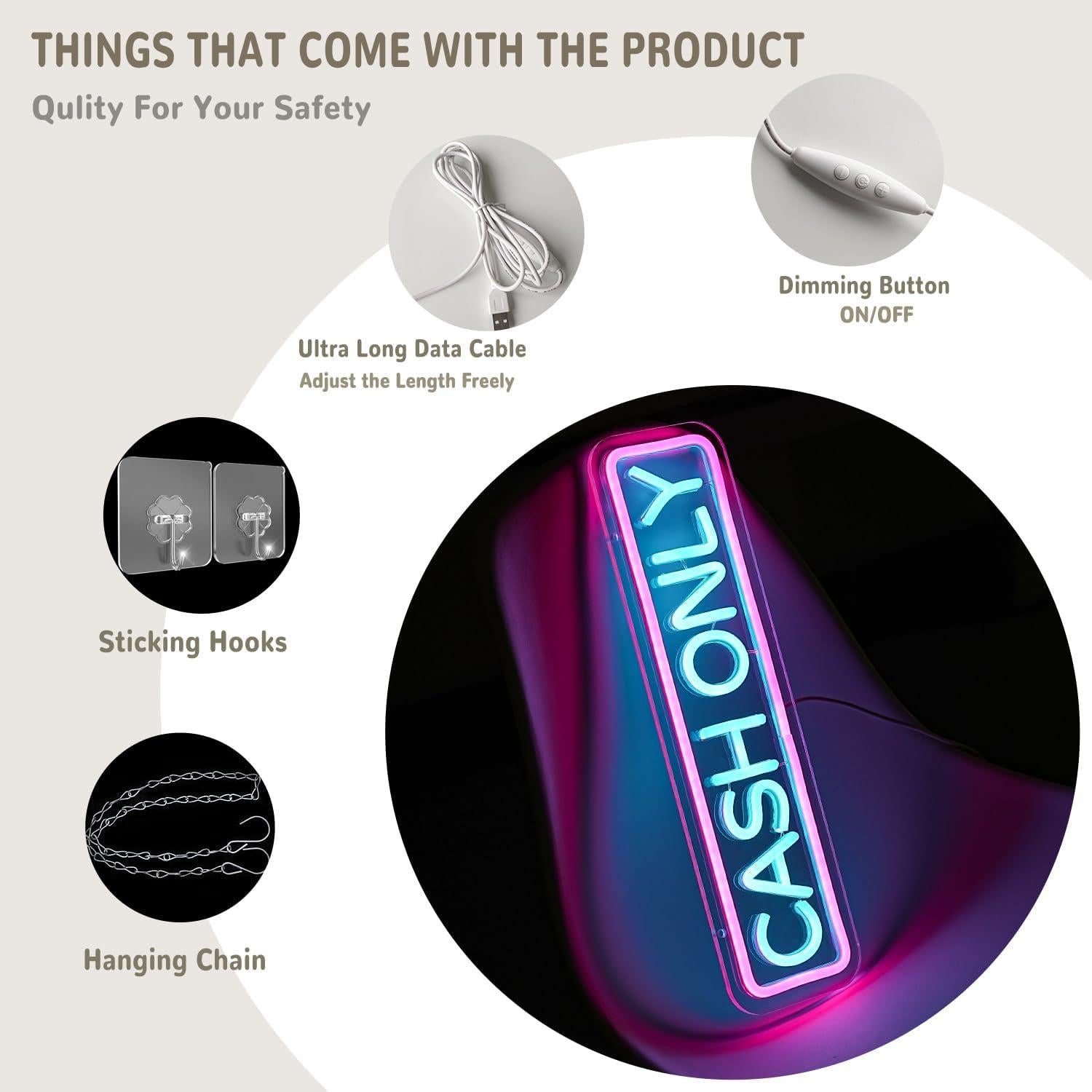 Letrero Neón Solo Efectivo Xixkilly 42x15 cm USB LED