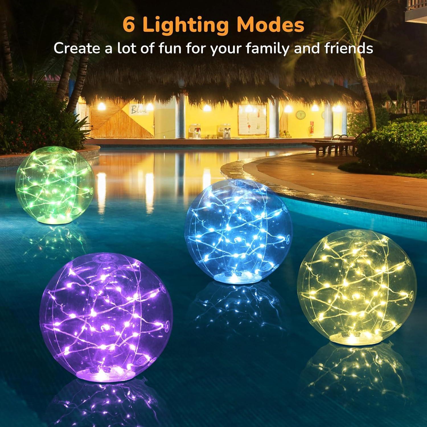 Luces Flotantes de Piscina Bawoo 35.56 cm Solar IP68 6 Modos