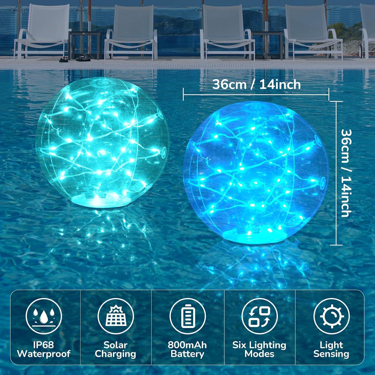Luces Flotantes de Piscina Bawoo 35.56 cm Solar IP68 6 Modos
