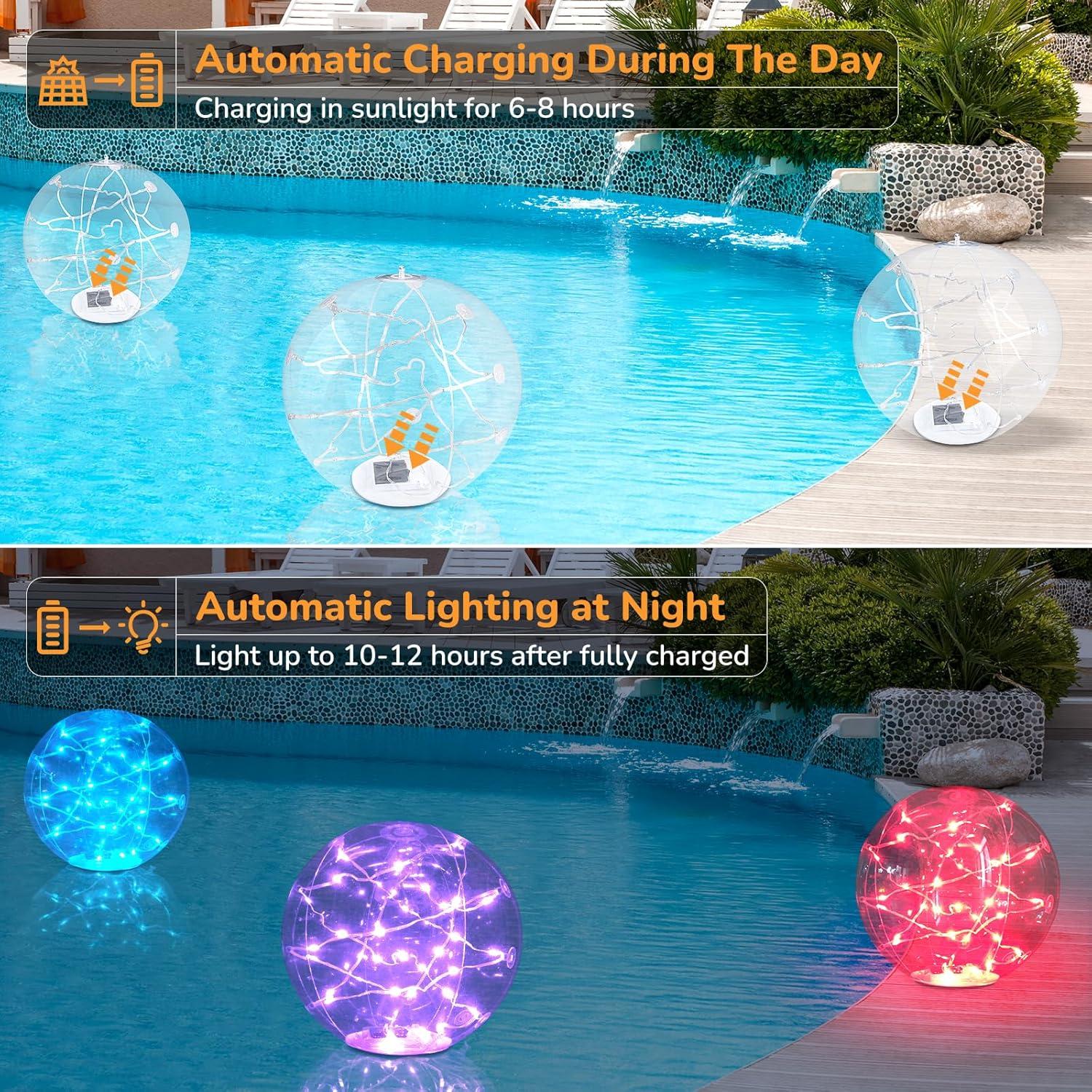 Luces Flotantes de Piscina Bawoo 35.56 cm Solar IP68 6 Modos
